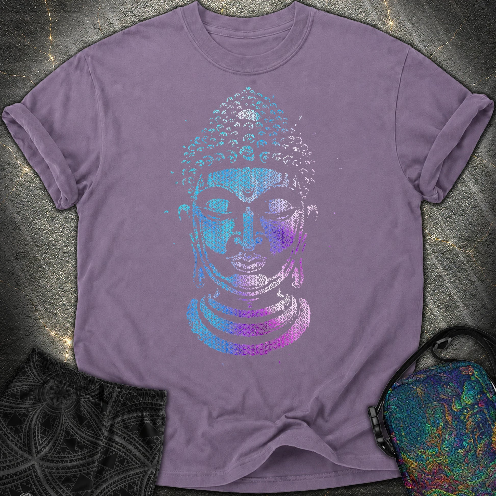 Buddha Flower Of Life Pattern Comfort T-Shirt - Buddha Flower Of Life Pattern Comfort T-Shirt - Grape