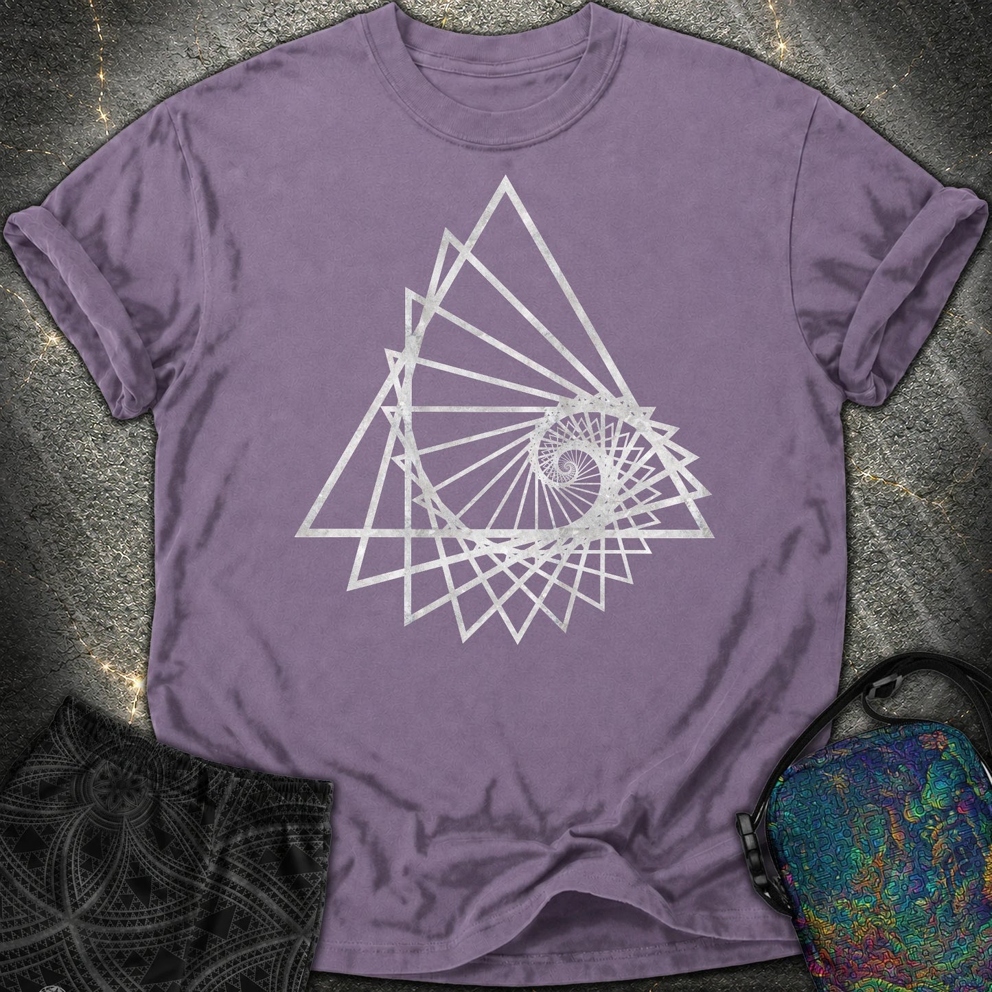 Spiralling Triangle Geometric Comfort T-Shirt - Spiralling Triangle Geometric Comfort T-Shirt - Grape
