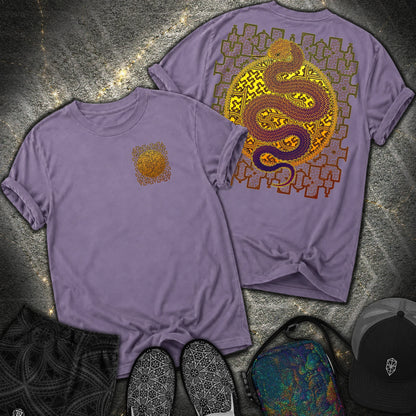 Shipibo Kene Cosmic Snake Comfort 2 Sided T-shirt - Shipibo Kene Cosmic Snake Comfort 2 Sided T-shirt - Grape