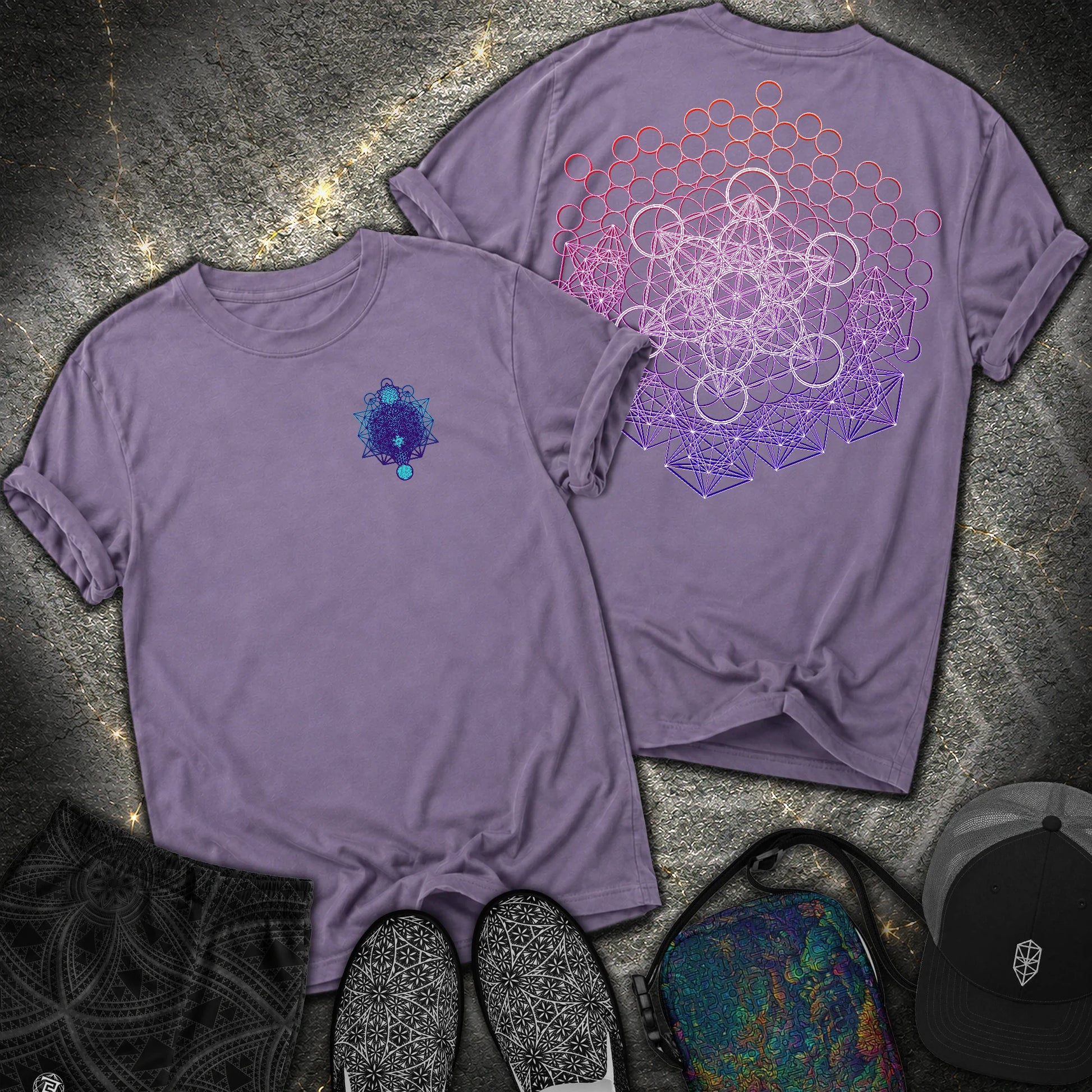 Metatron And Flower Connection Comfort 2 Sided T-Shirt - Metatron And Flower Connection Comfort 2 Sided T-Shirt - Grape
