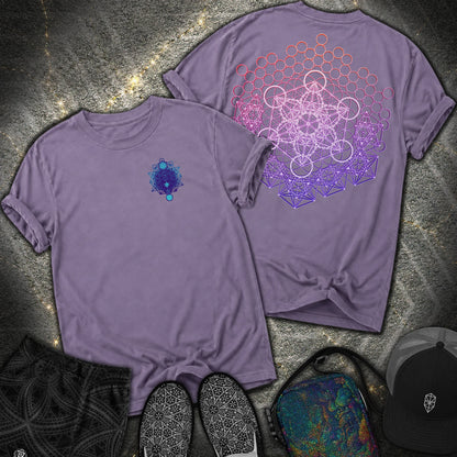 Metatron And Flower Connection Comfort 2 Sided T-Shirt - Metatron And Flower Connection Comfort 2 Sided T-Shirt - Grape