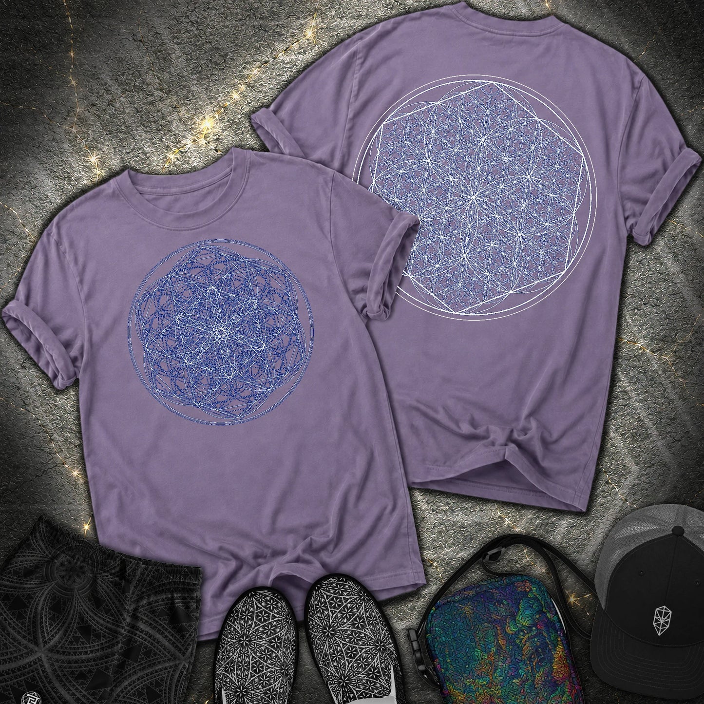 Sacred Flower Grids 2 Sided Comfort T-Shirt - Sacred Flower Grids 2 Sided Comfort T-Shirt - Grape