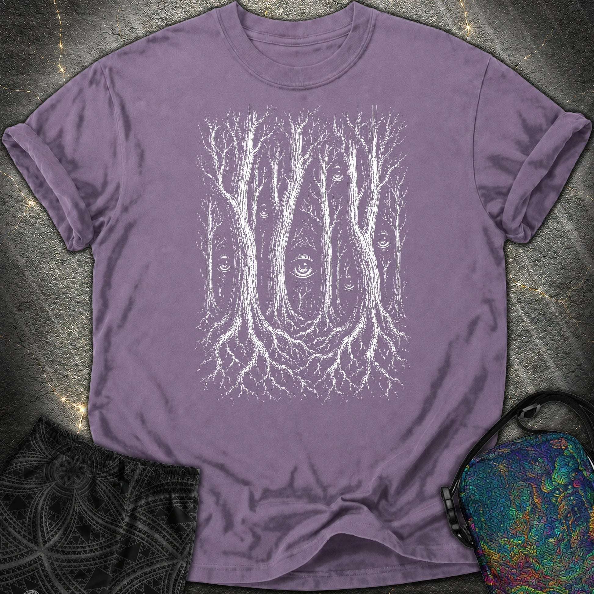 Forest Consciousness Watching Comfort T-Shirt - Forest Consciousness Watching Comfort T-Shirt - Grape