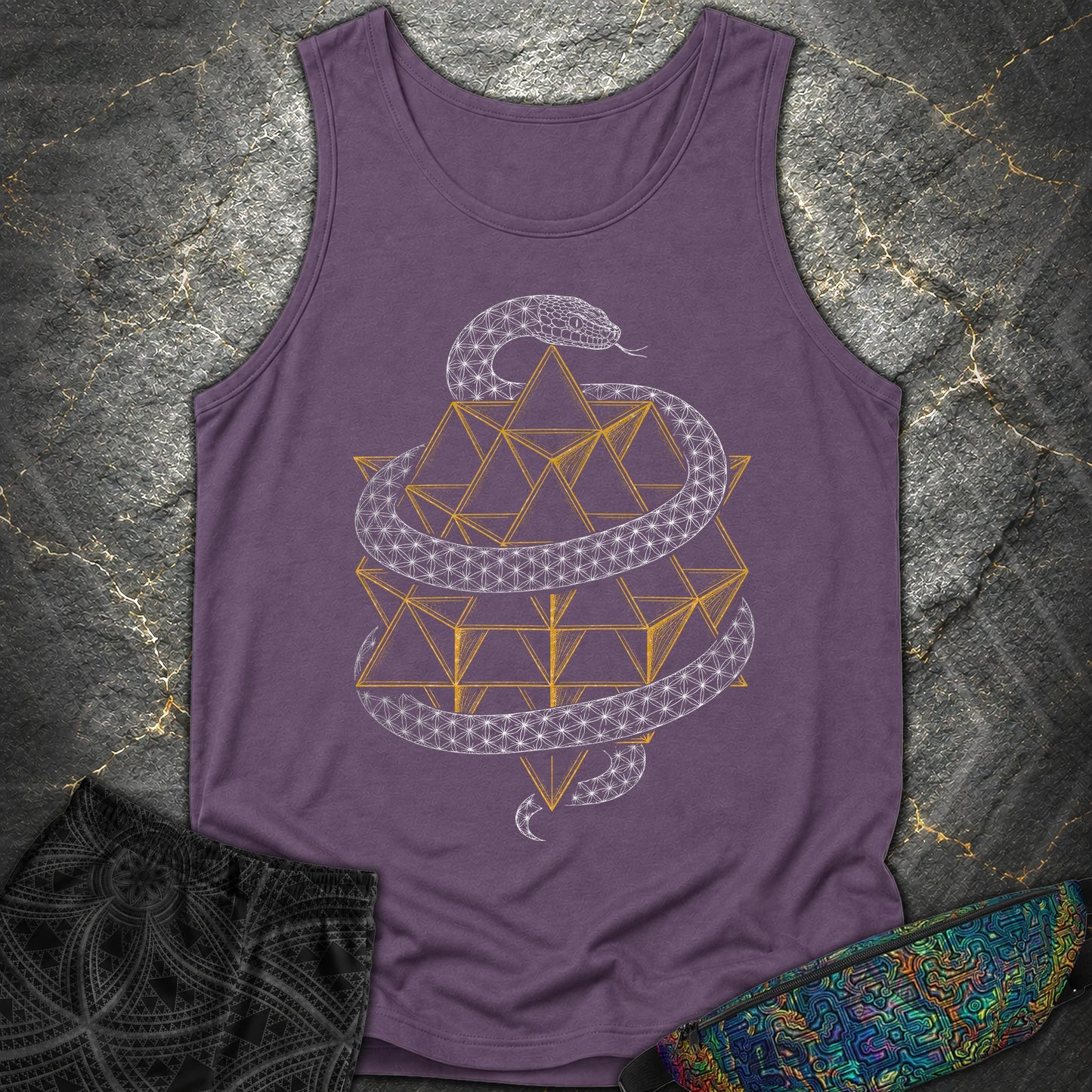 Serpent Tetrahedron Merkaba Geometry - Serpent Tetrahedron Merkaba Geometry Comfort Tank Top - Grape