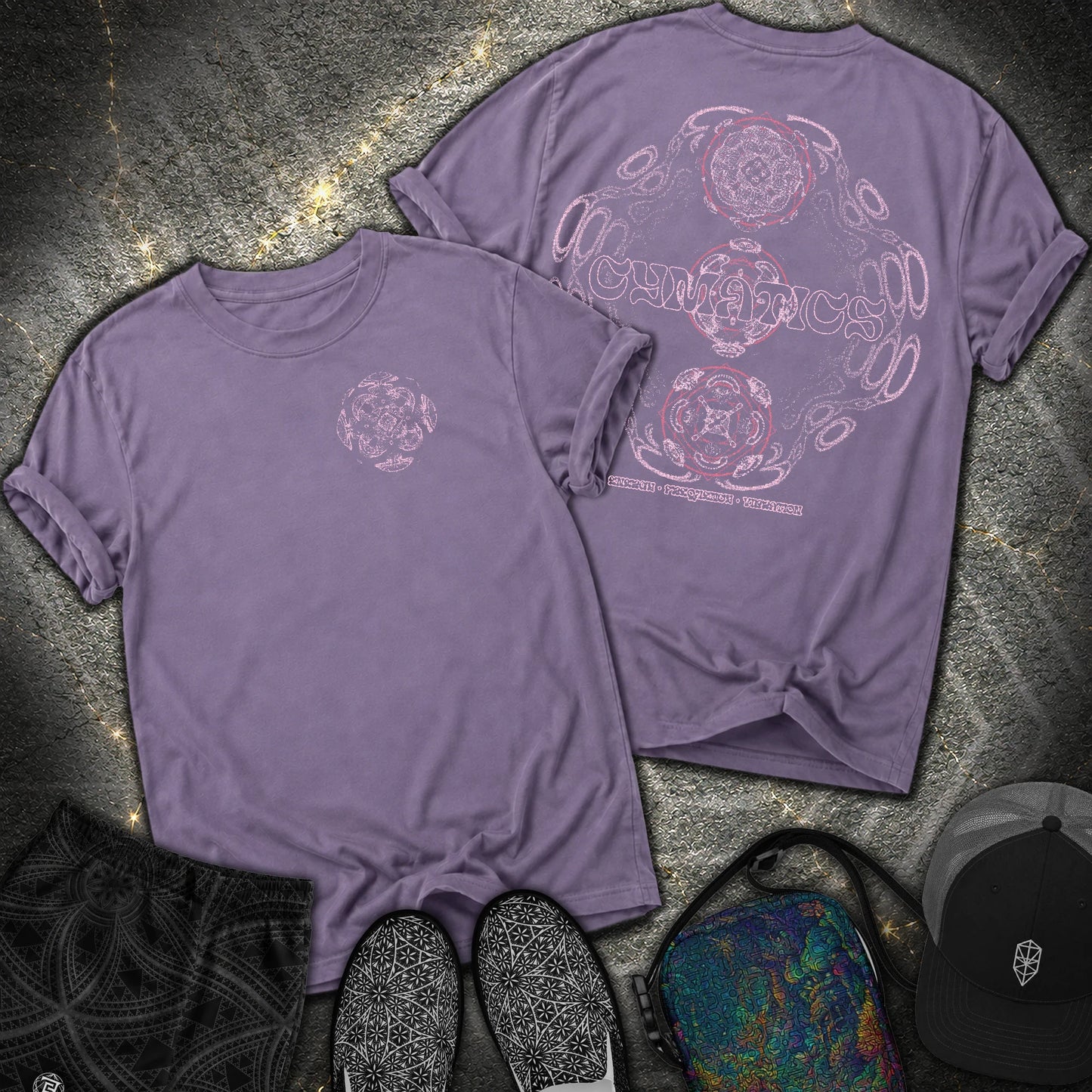 Cymatics, Energy Frequency Vibration 2 Sided Comfort T-Shirt - Cymatics, Energy Frequency Vibration 2 Sided Comfort T-Shirt - Grape