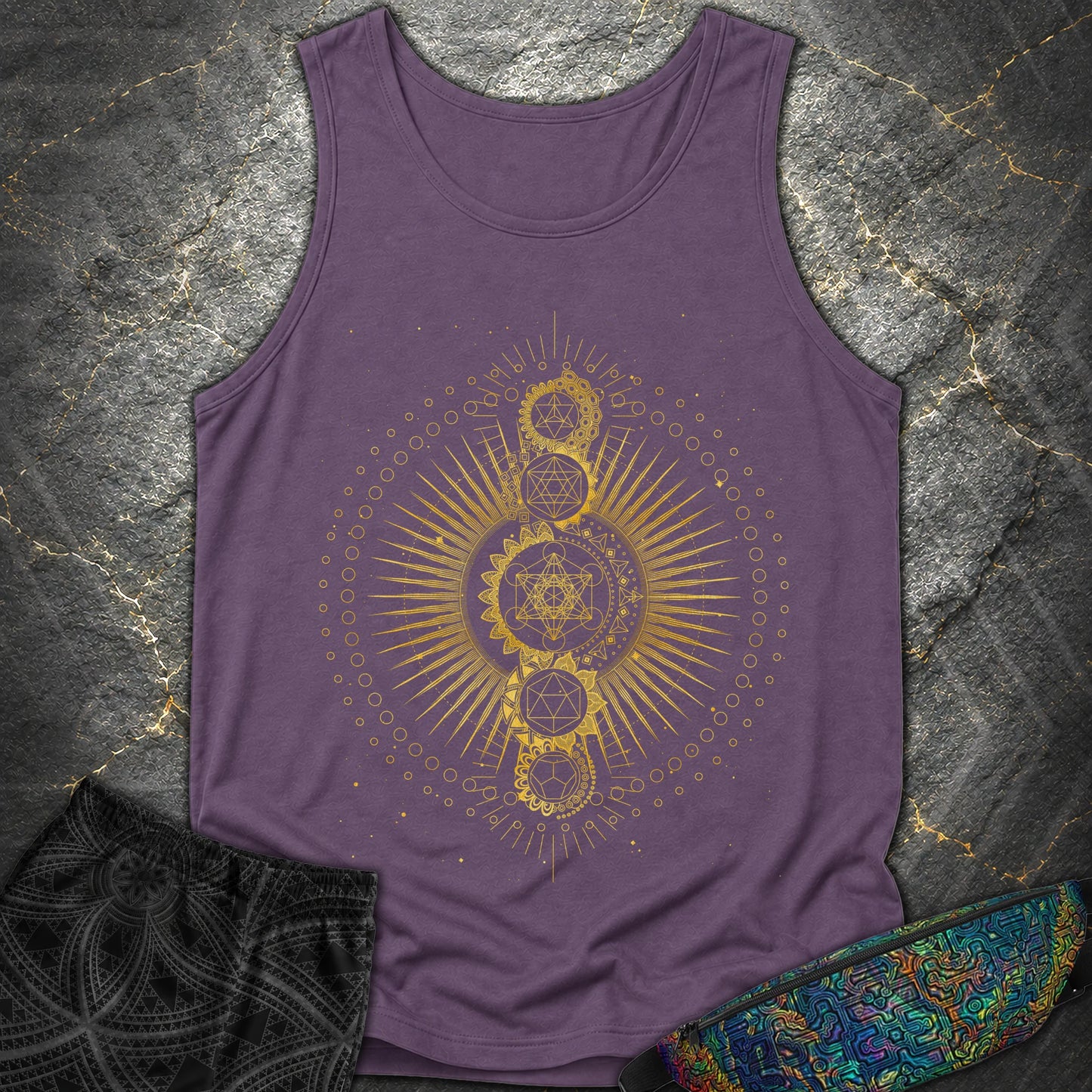 Sacred Geometry Radiating Mandala - Sacred Geometry Radiating Mandala Comfort Tank Top - Grape