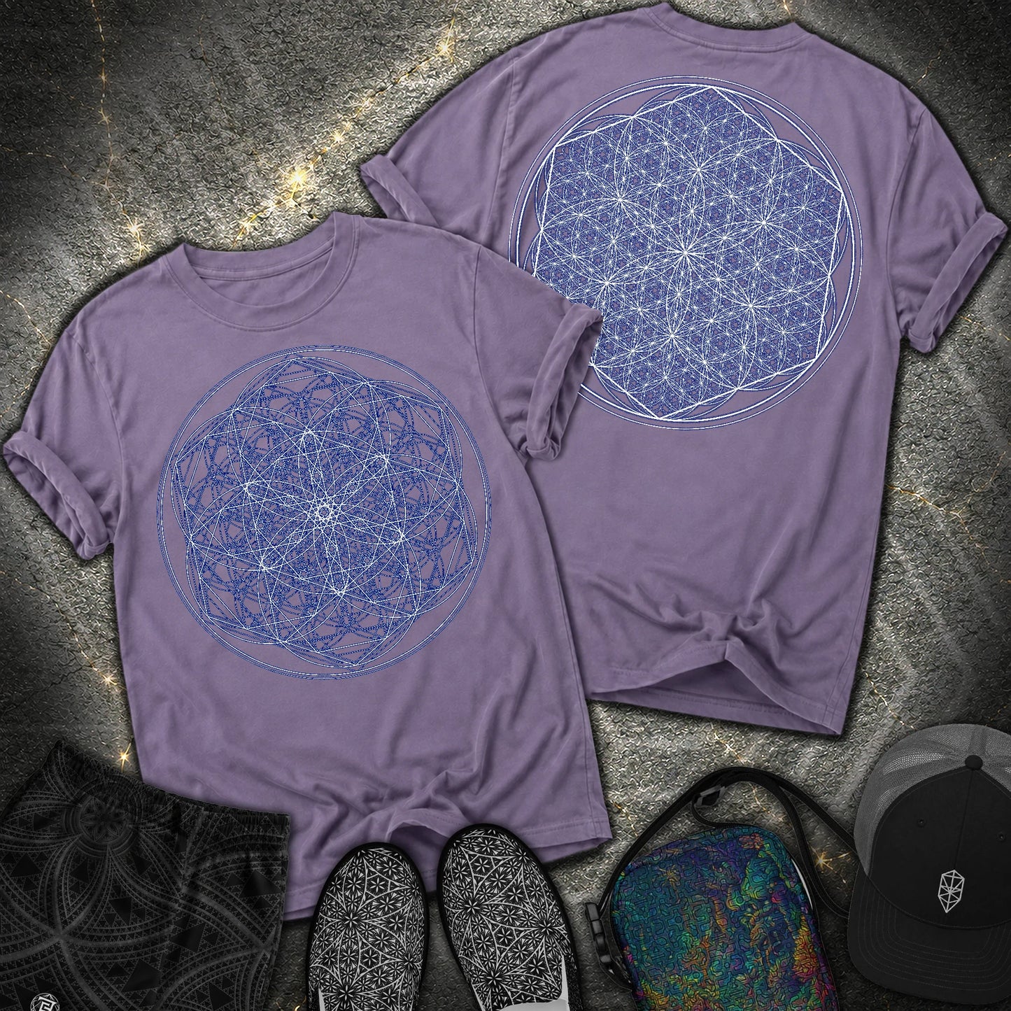 Sacred Flower Grids - Sacred Flower Grids 2 Sided Comfort T-Shirt - Grape