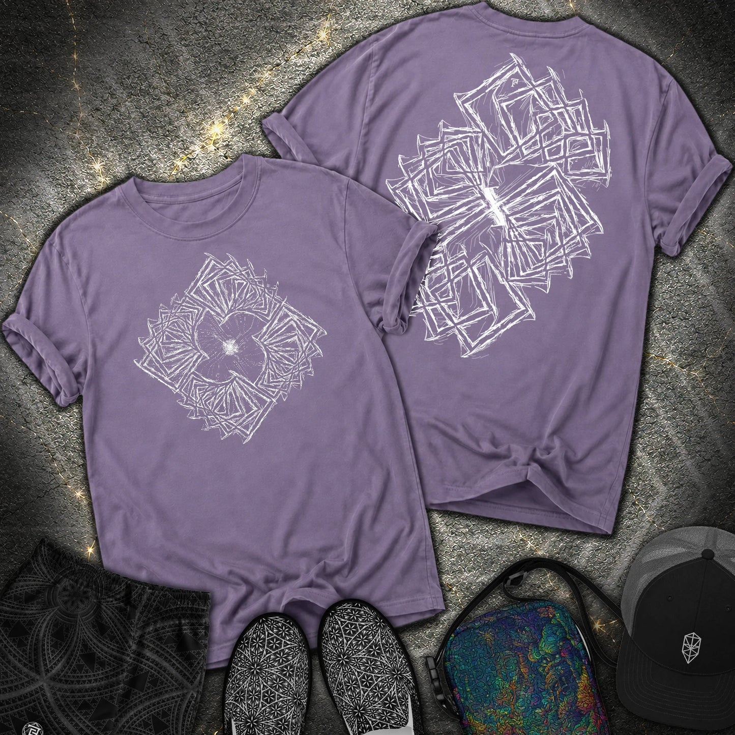 Fractured Vortex Geometric Comfort 2 Sided T-Shirt - Fractured Vortex Geometric Comfort 2 Sided T-Shirt - Grape
