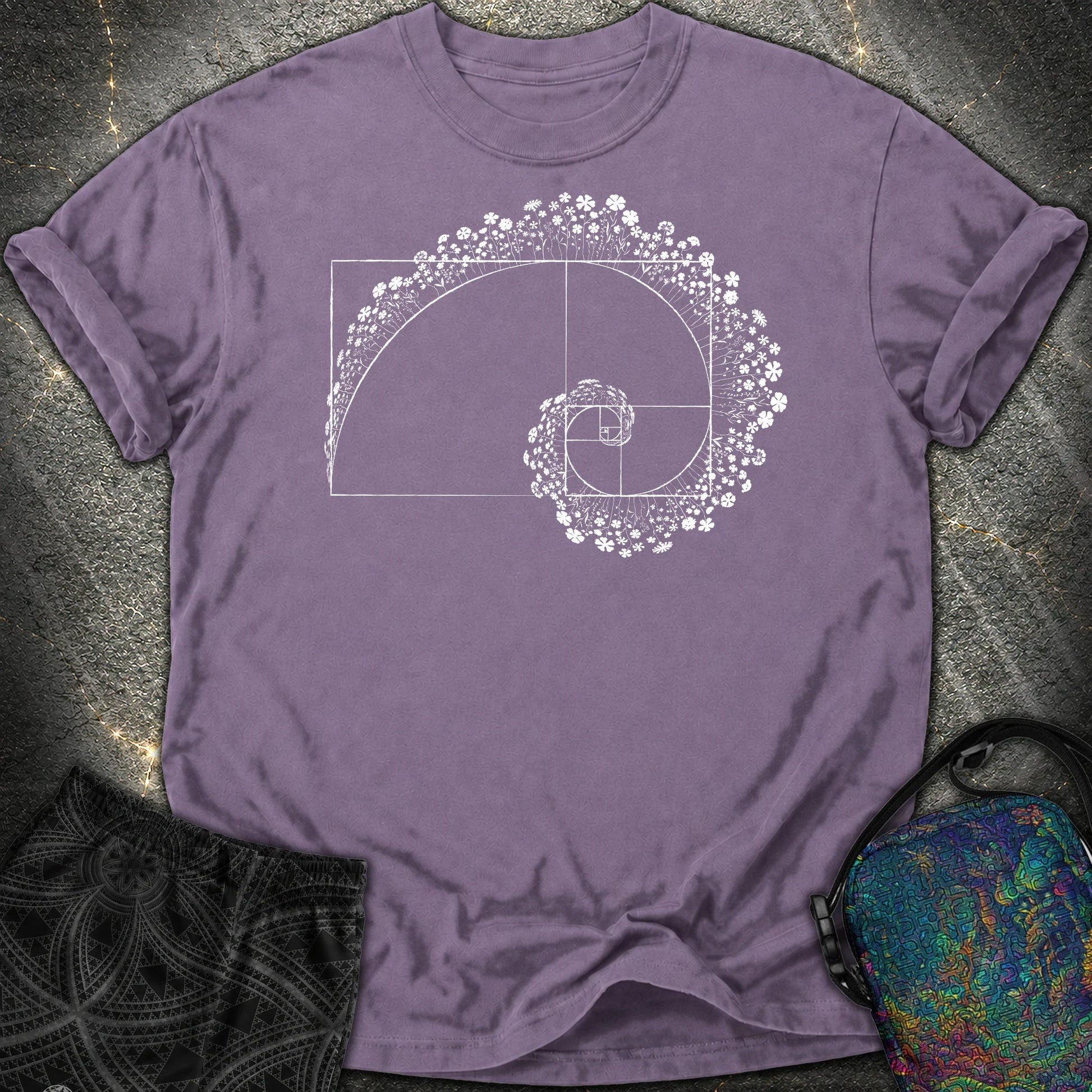 Golden Ratio Flower Spiral Comfort T-Shirt - Golden Ratio Flower Spiral Comfort T-Shirt - Grape