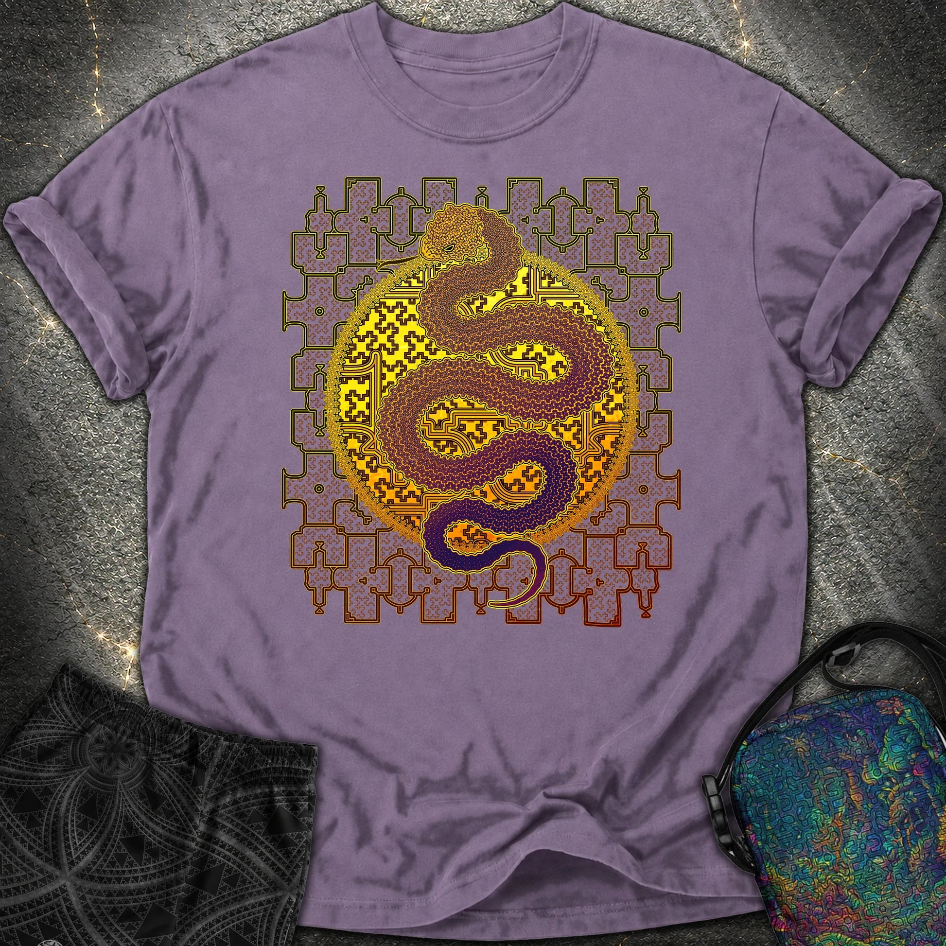 Shipibo Cosmic Snake Comfort T-Shirt - Shipibo Cosmic Snake Comfort T-Shirt - Grape