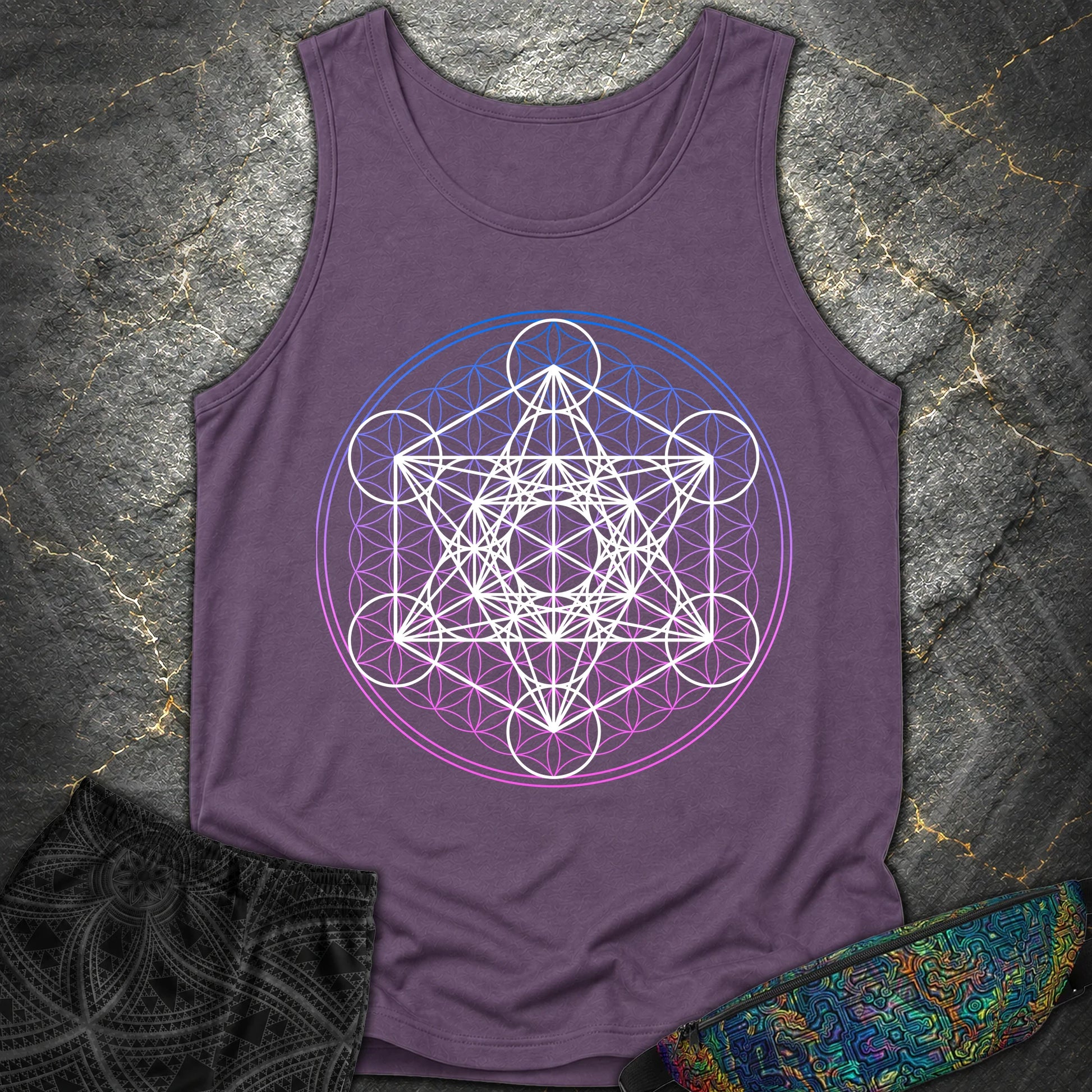White Metatron Gradient Flower T-Shirt - White Metatron Gradient Flower Comfort Tank Top - Grape