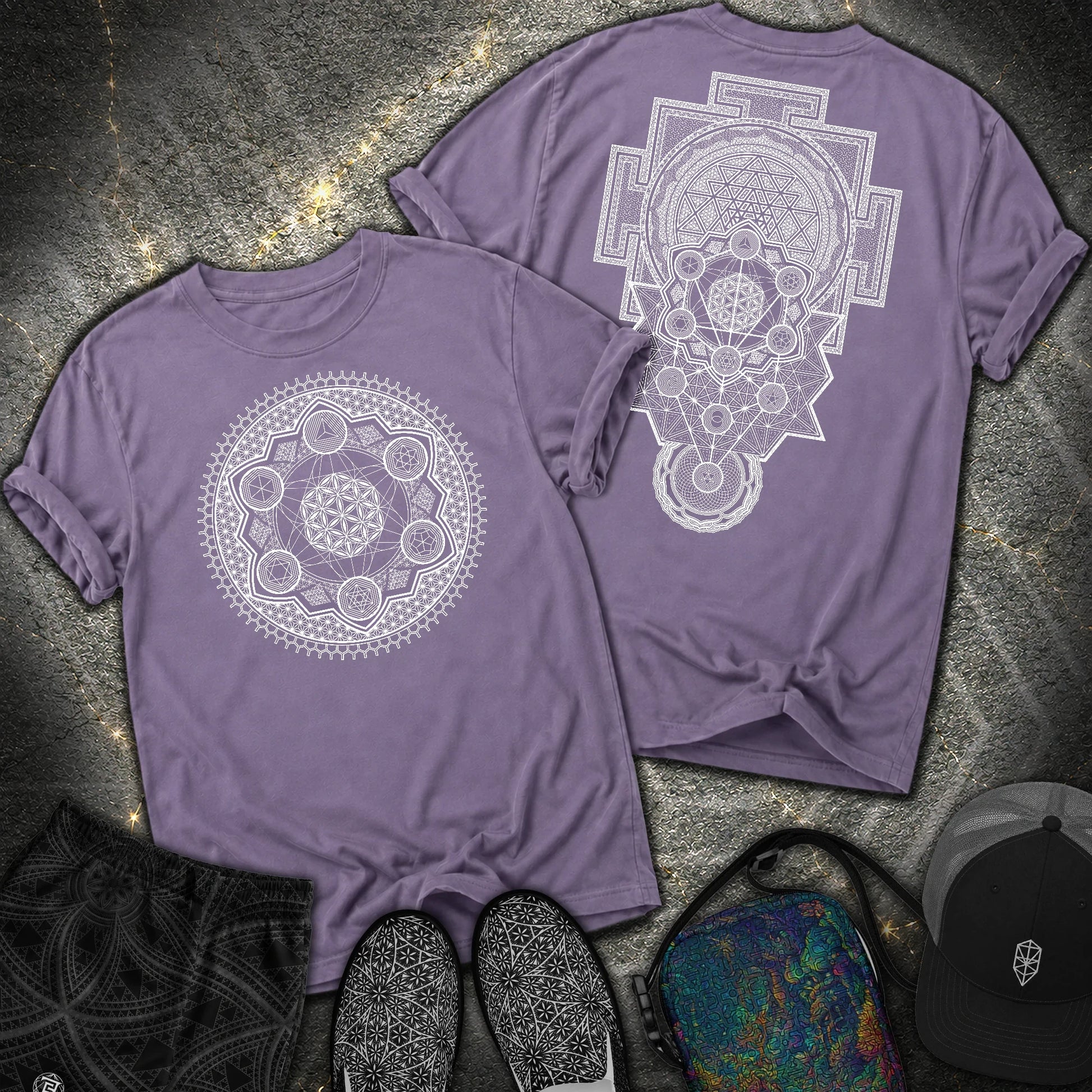 Sacred Geometry Encyclopedia 2 Sided Comfort T-Shirt - Sacred Geometry Encyclopedia 2 Sided Comfort T-Shirt - Grape