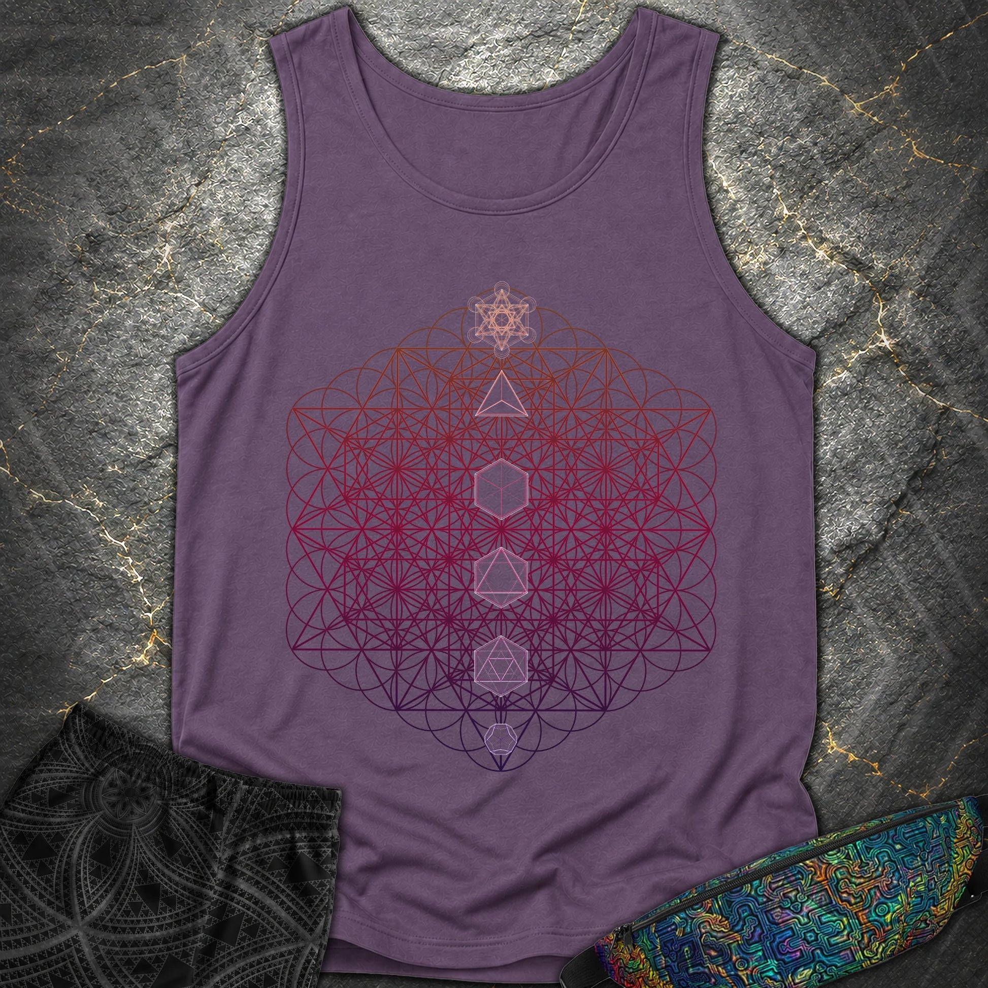 64 Tetrahedron Platonic Solids Metatron - 64 Tetrahedron Platonic Solids Metatron Tank Top - Grape