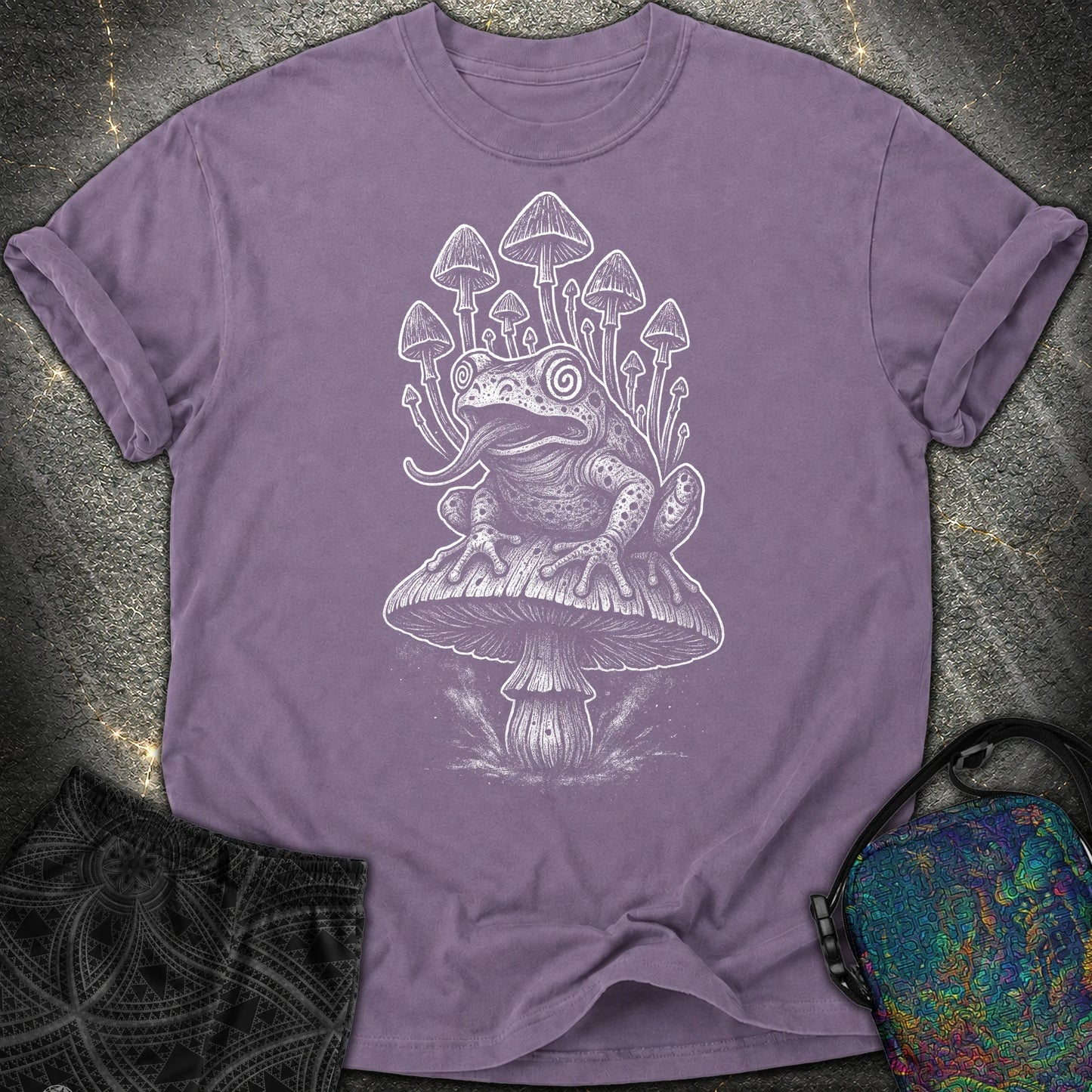 Mushroom Frog Psychedelic Comfort T-Shirt - Mushroom Frog Psychedelic Comfort T-Shirt - Grape