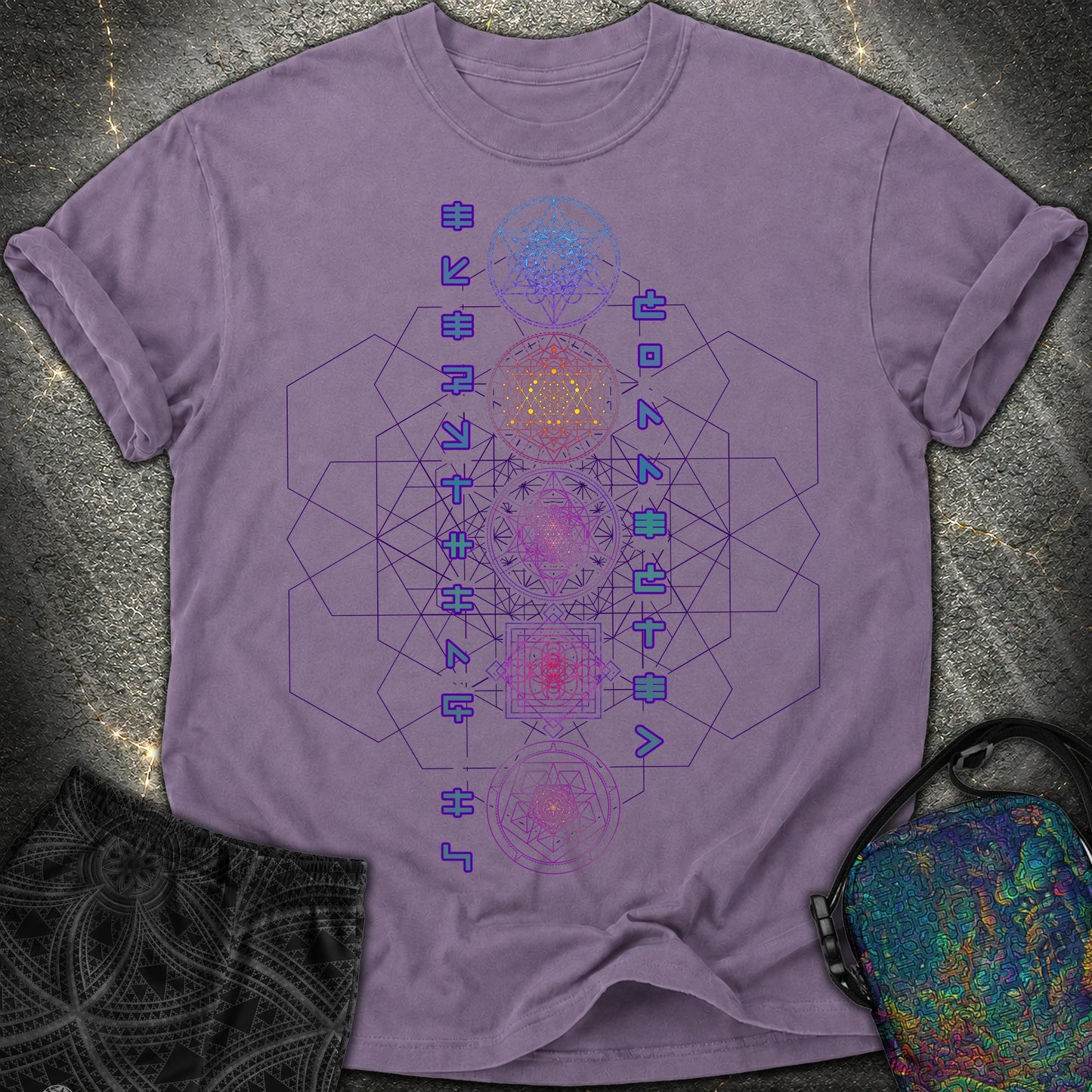 Everything Is Connected Sacred Geometry T-Shirt - Everything Is Connected Sacred Geometry Comfort T-Shirt - Grape