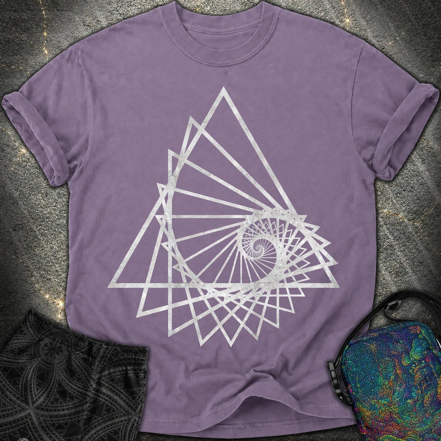 Spiralling Triangle Geometric T-Shirt - Spiralling Triangle Geometric Comfort T-Shirt - Grape