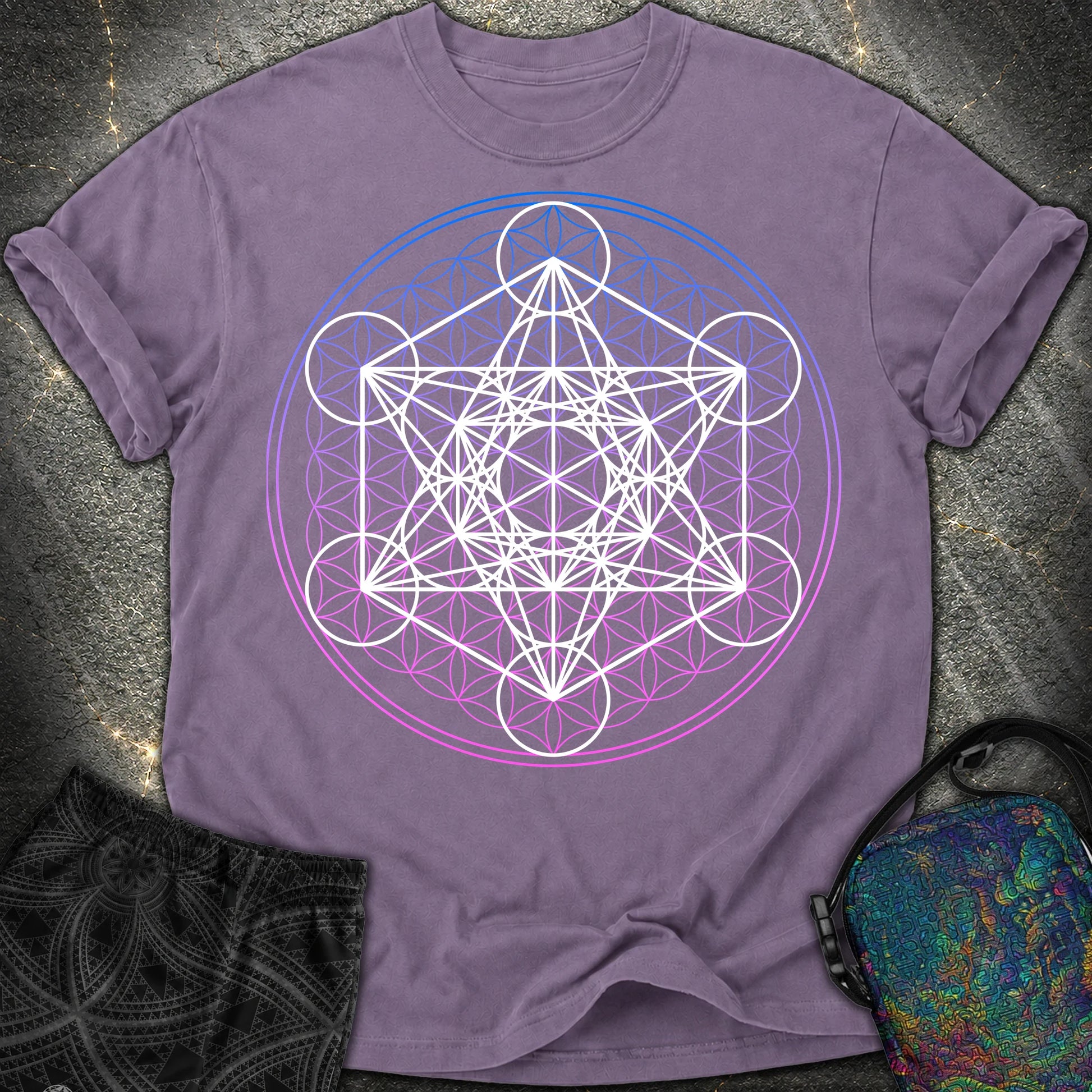 White Metatron Gradient Flower T-Shirt - White Metatron Gradient Flower Comfort T-Shirt - Grape