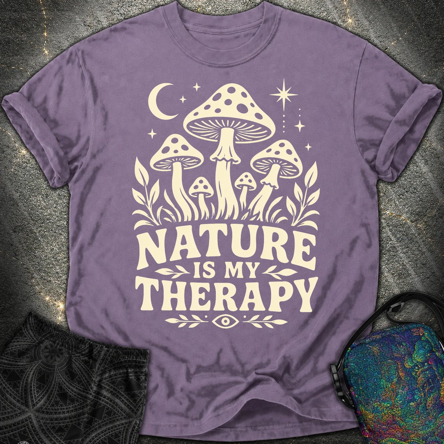 Nature Is My Therapy Mushroom Comfort T-Shirt - Nature Is My Therapy Mushroom Comfort T-Shirt - Grape