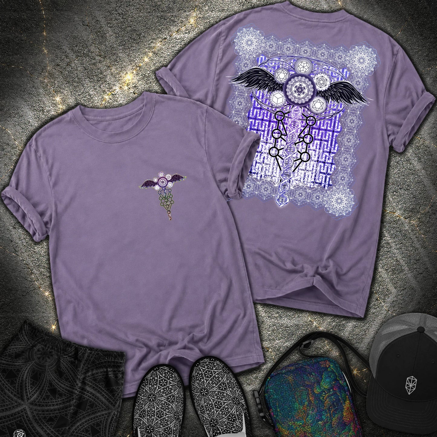 Winged Metatron DNA 2 Sided T-Shirt - Winged Metatron DNA 2 Sided Comfort T-Shirt - Grape