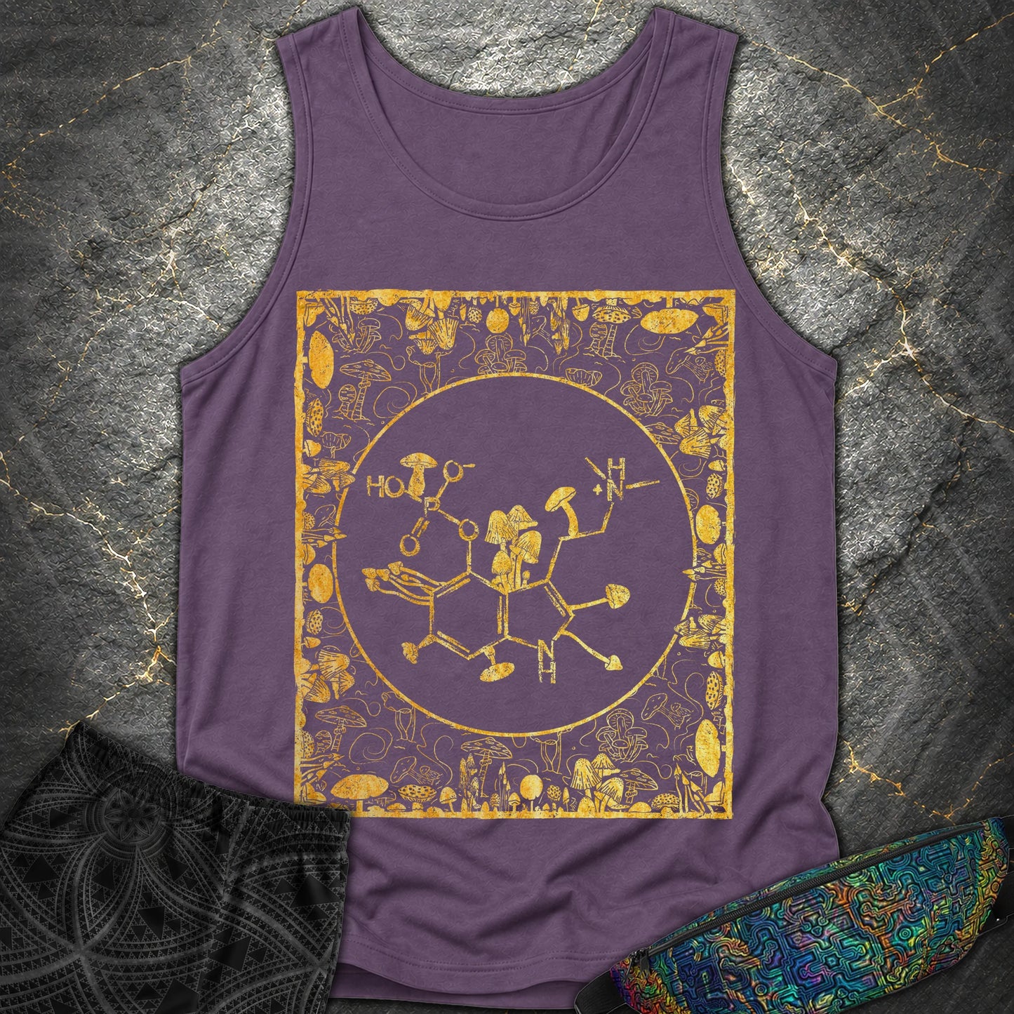 Psilocybin Molecule Mushroom Frame - Psilocybin Molecule Mushroom Frame Comfort Tank Top - Grape