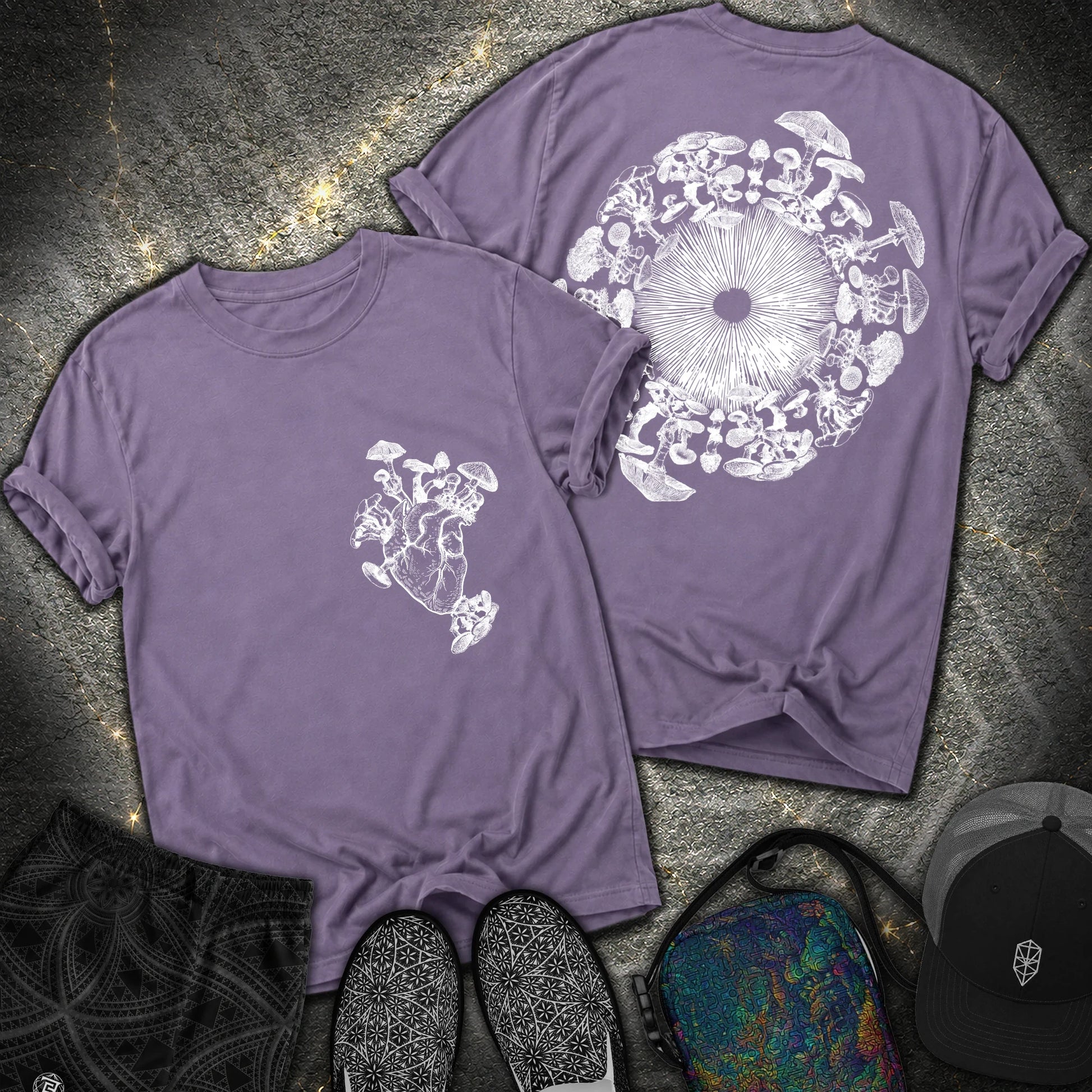 Mushroom Heart Mushroom Iris 2 Sided Comfort T-Shirt - Mushroom Heart Mushroom Iris 2 Sided Comfort T-Shirt - Grape