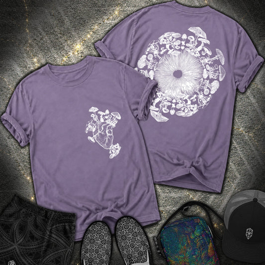 Mushroom Heart Mushroom Iris 2 Sided Comfort T-Shirt - Mushroom Heart Mushroom Iris 2 Sided Comfort T-Shirt - Grape