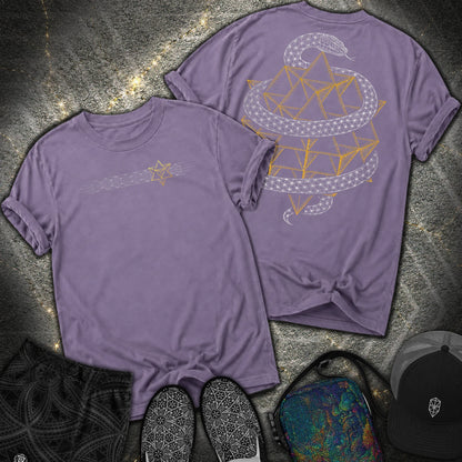 Serpent Tetrahedron Merkaba Geometry 2 Sided Comfort T-Shirt - Serpent Tetrahedron Merkaba Geometry 2 Sided Comfort T-Shirt - Grape