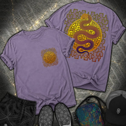 Shipibo Kene Cosmic Snake Comfort 2 Sided T-shirt - Shipibo Kene Cosmic Snake Comfort 2 Sided T-shirt - Grape