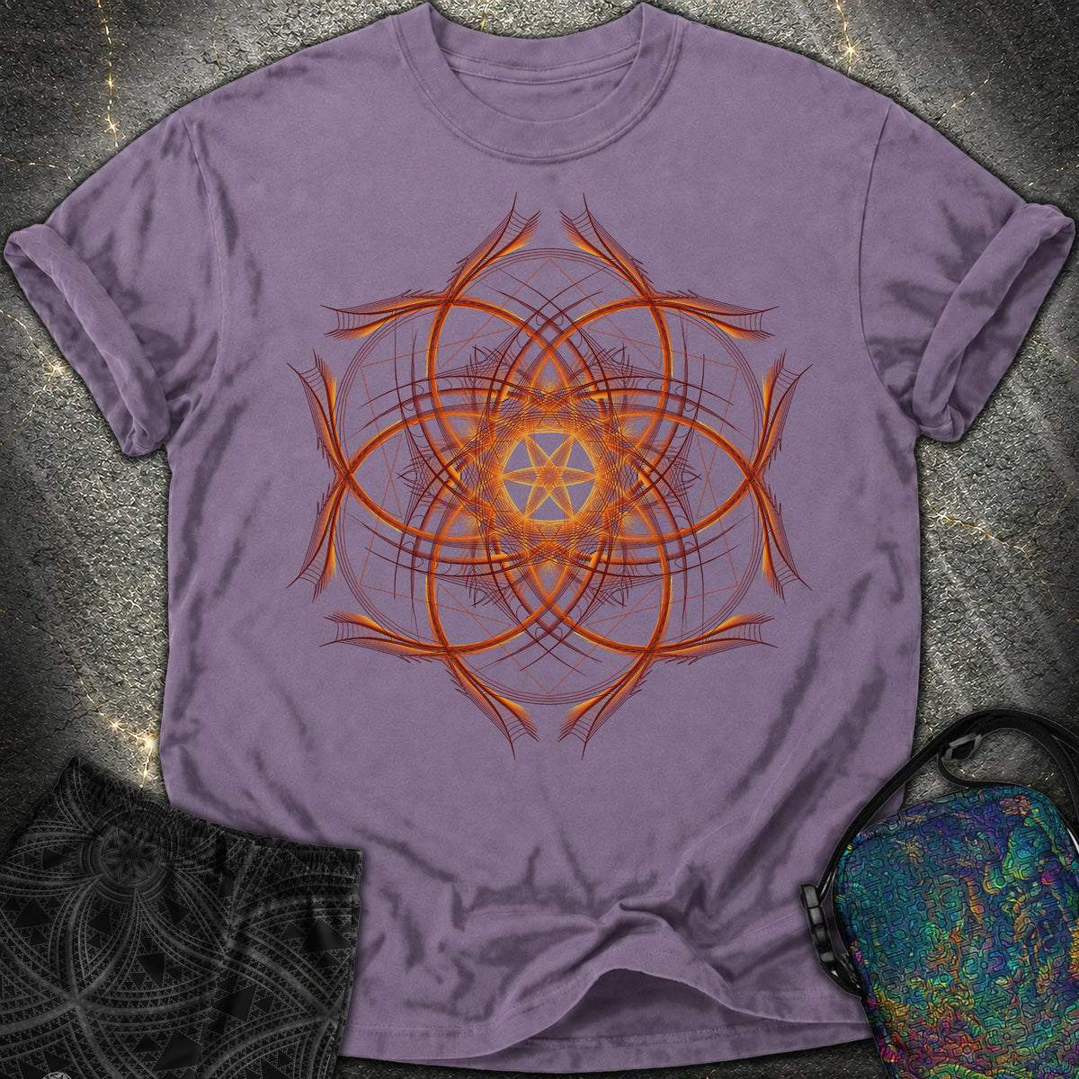 Geometric Sunset Comfort T-Shirt - Geometric Sunset Comfort T-Shirt - Grape