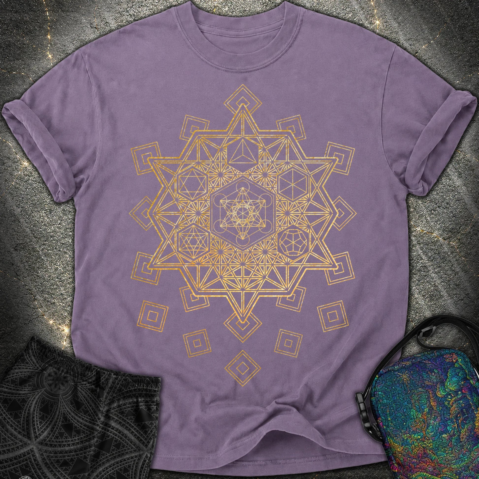 Metatron and Platonic Solids T-Shirt - Metatron and Platonic Solids Comfort T-Shirt - Grape
