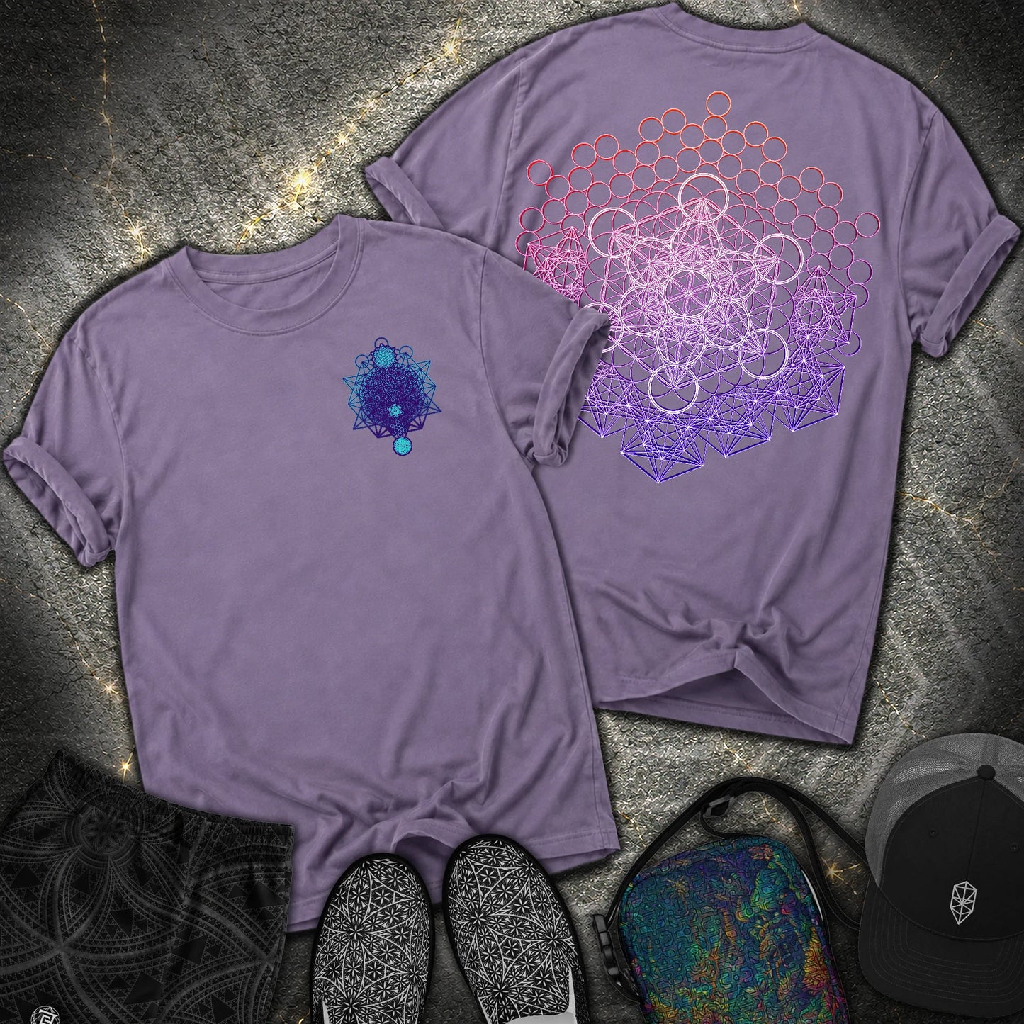 Metatron And Flower Connection 2 Sided Comfort T-Shirt - Metatron And Flower Connection Comfort 2 Sided T-Shirt - Grape