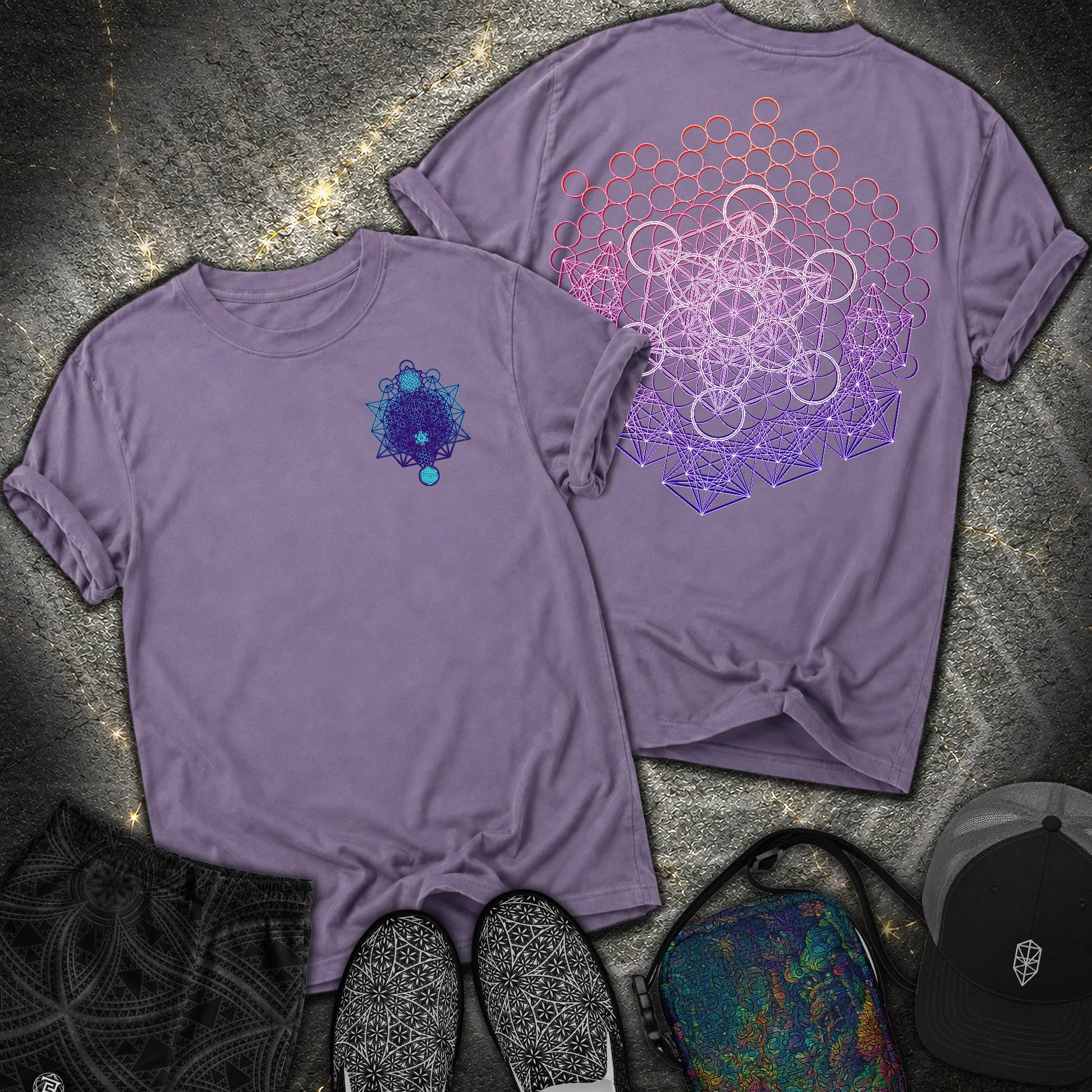 Metatron And Flower Connection 2 Sided Comfort T-Shirt - Metatron And Flower Connection Comfort 2 Sided T-Shirt - Grape