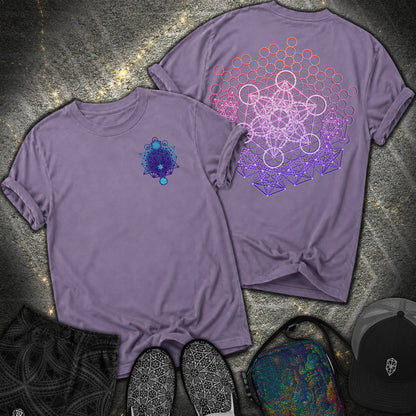 Metatron And Flower Connection 2 Sided Comfort T-Shirt - Metatron And Flower Connection Comfort 2 Sided T-Shirt - Grape