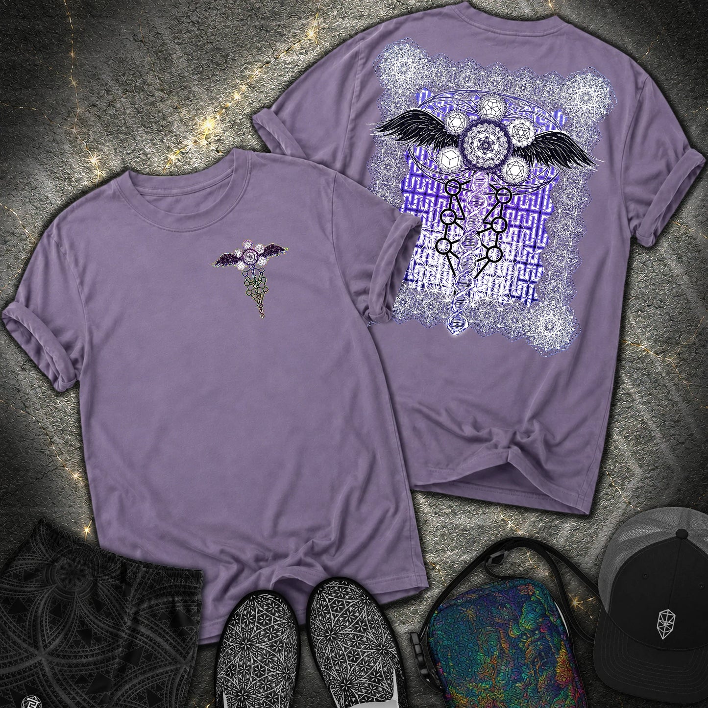 Winged Metatron DNA 2 Sided Comfort T-Shirt - Winged Metatron DNA 2 Sided Comfort T-Shirt - Grape