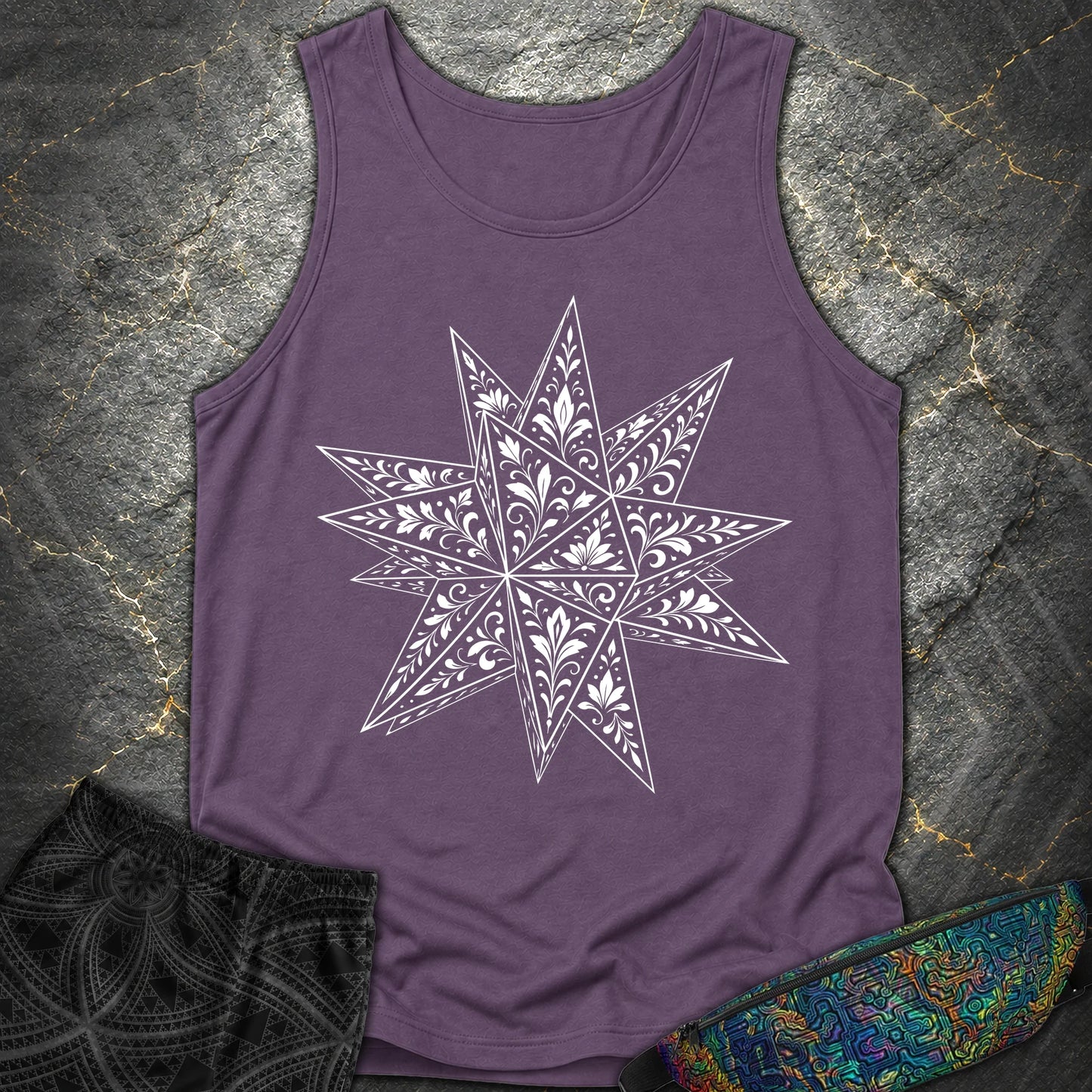 White Floral Stellated Dodecahedron - White Floral Stellated Dodecahedron Comfort Tank Top - Grape