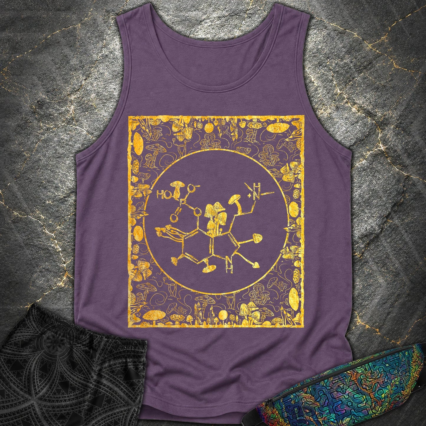 Psilocybin Molecule Mushroom Frame Comfort Tank Top - Psilocybin Molecule Mushroom Frame Comfort Tank Top - Grape