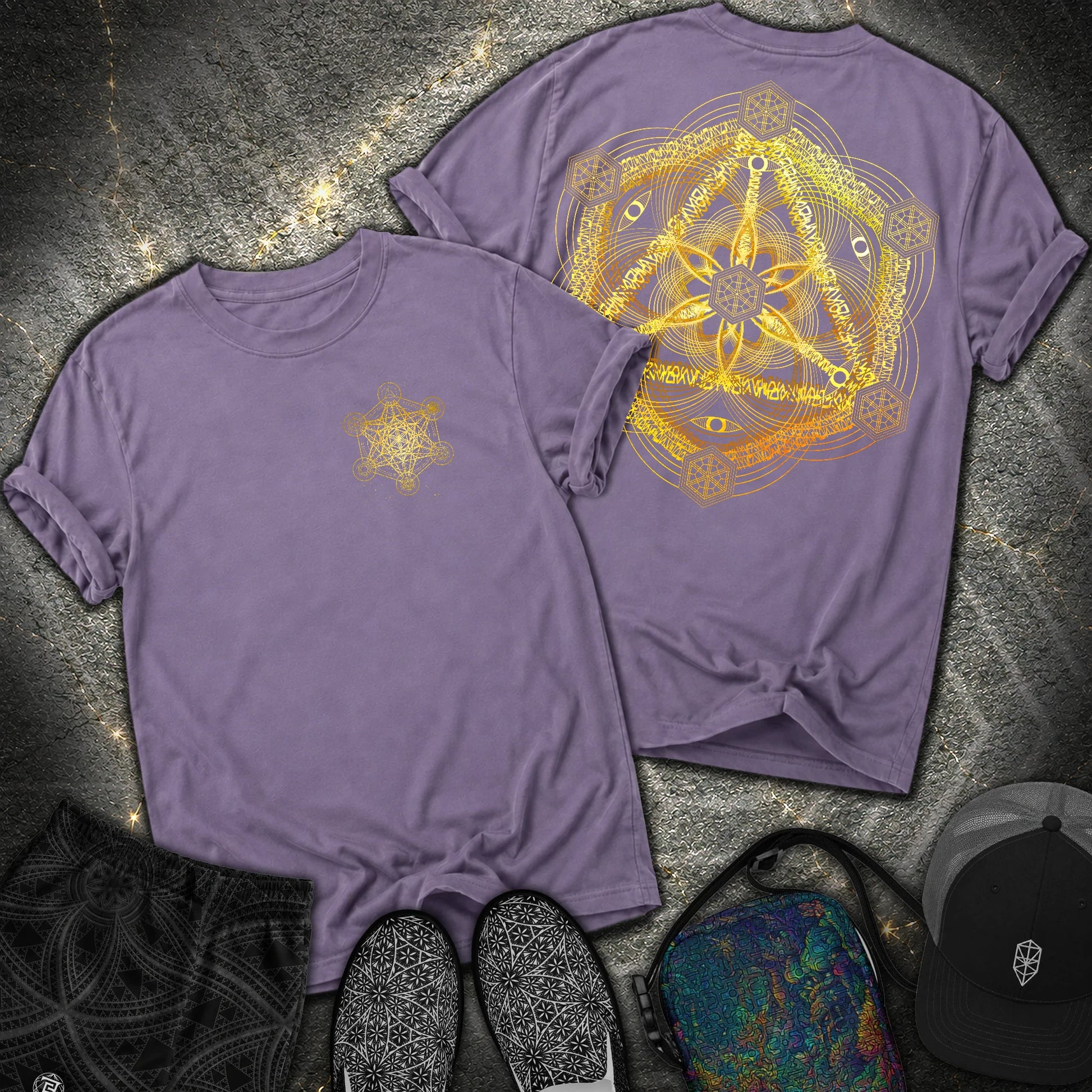 Interdimensional Tesseract Metatron 2 Sided Comfort T-Shirt - Interdimensional Tesseract Metatron 2 Sided Comfort T-Shirt - Grape