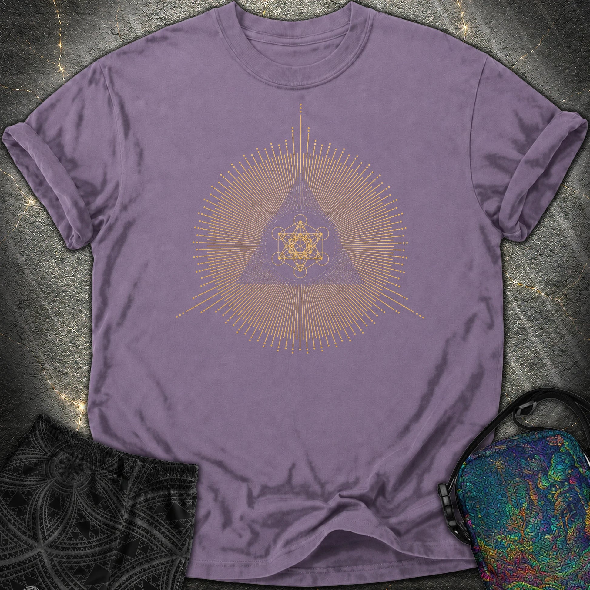Metatron Cube Shirt Sacred Geometry Sunburst Comfort T-Shirt - Metatron Cube Shirt Sacred Geometry Sunburst Comfort T-Shirt - Grape