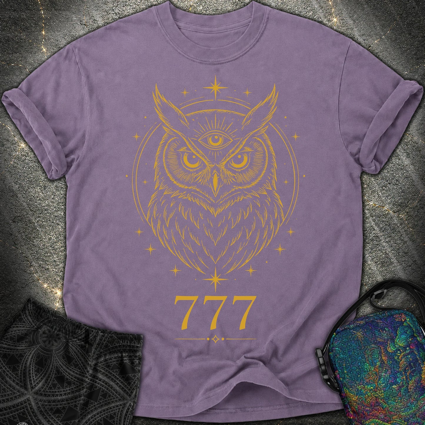 777 Mystic Owl Comfort T-Shirt - 777 Mystic Owl Comfort T-Shirt - Grape