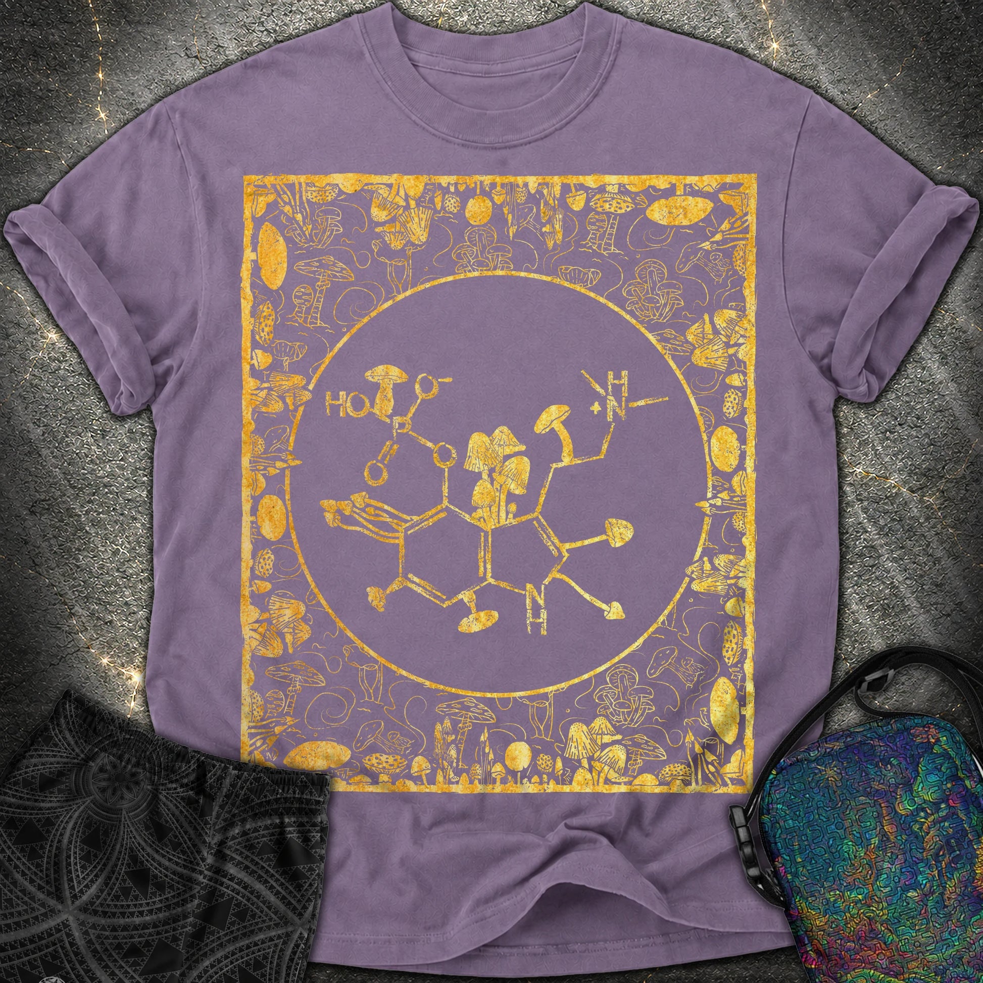 Psilocybin Molecule Mushroom Frame - Psilocybin Molecule Mushroom Frame Comfort T-Shirt - Grape