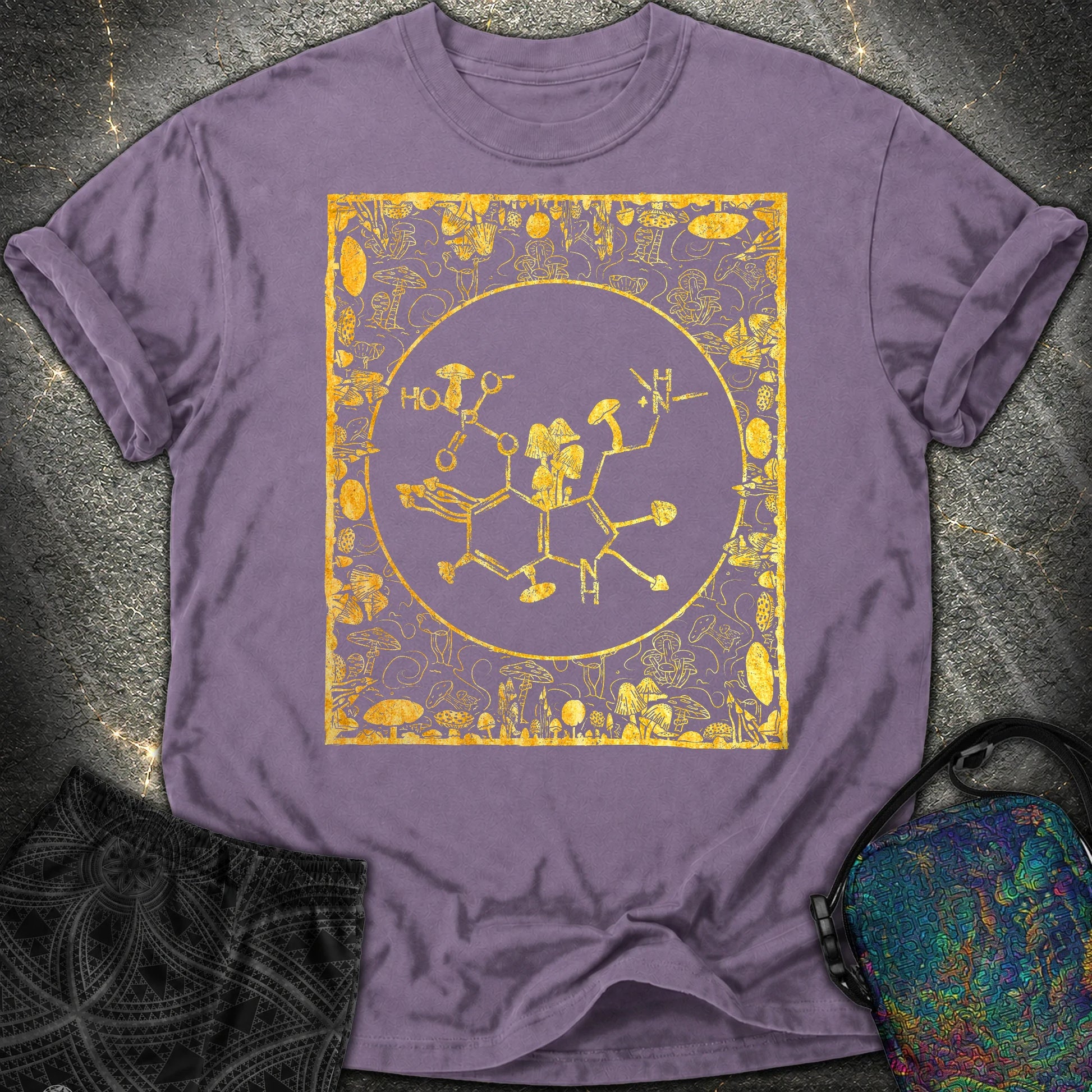 Psilocybin Molecule Mushroom Frame Comfort T-Shirt - Psilocybin Molecule Mushroom Frame Comfort T-Shirt - Grape