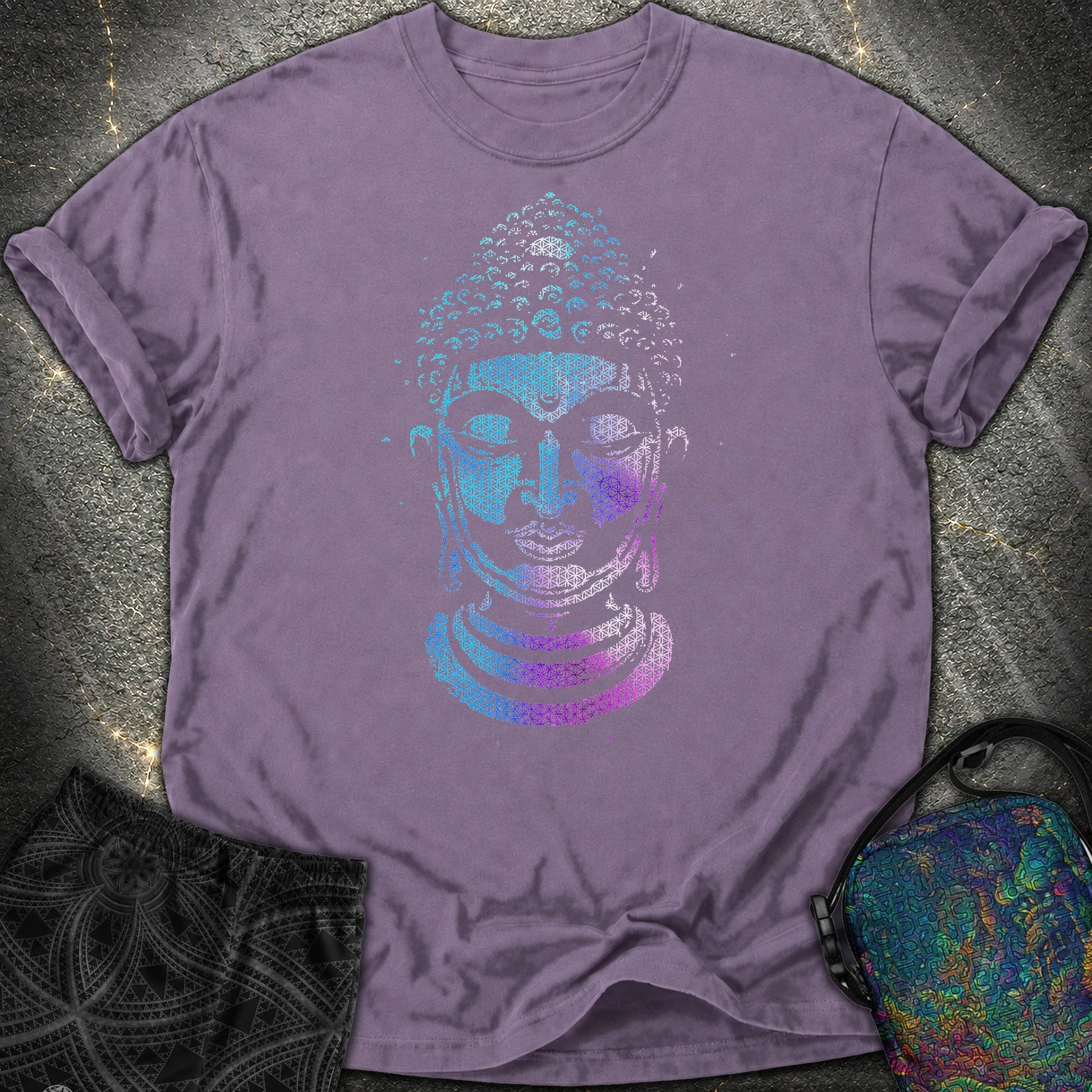 Buddha Flower Of Life Pattern Comfort T-Shirt - Buddha Flower Of Life Pattern Comfort T-Shirt - Grape