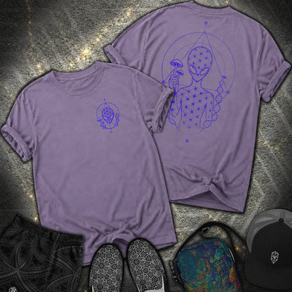Alien Mushroom Shirt, Sacred Geometry Mushroom Alien 2 Sided T-Shirt - Alien Mushroom Shirt, Sacred Geometry Mushroom Alien 2 Sided Comfort T-Shirt - Grape