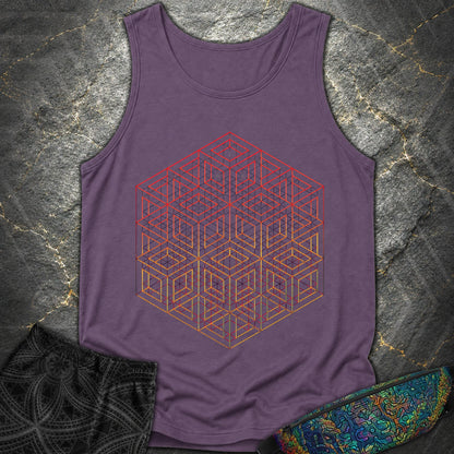 3D Wireframe Cube T-Shirt - 3D Wireframe Cube Comfort Tank Top - Grape