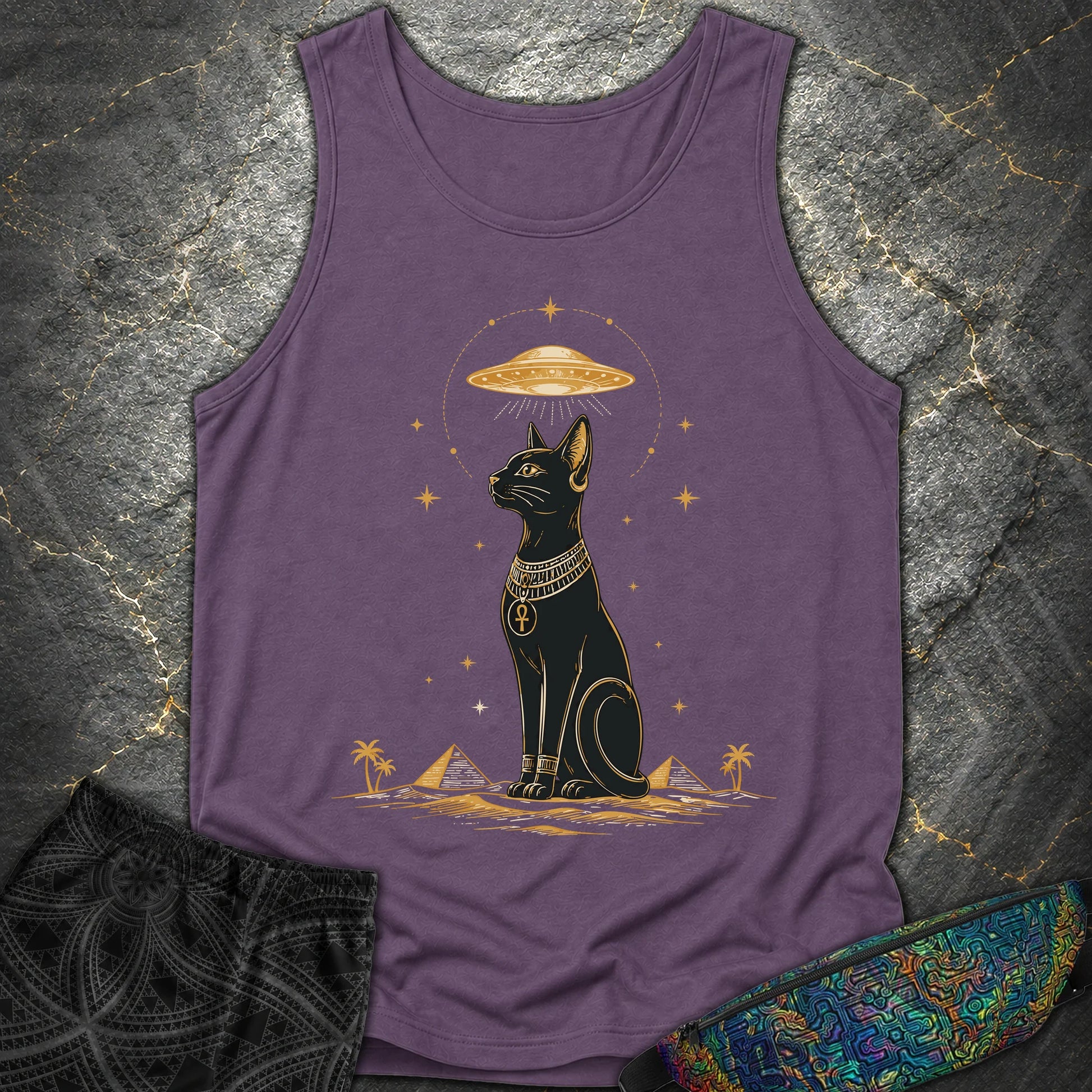 Celestial Cat Beneath the Starship - Celestial Cat Beneath the Starship Comfort Tank Top - Grape