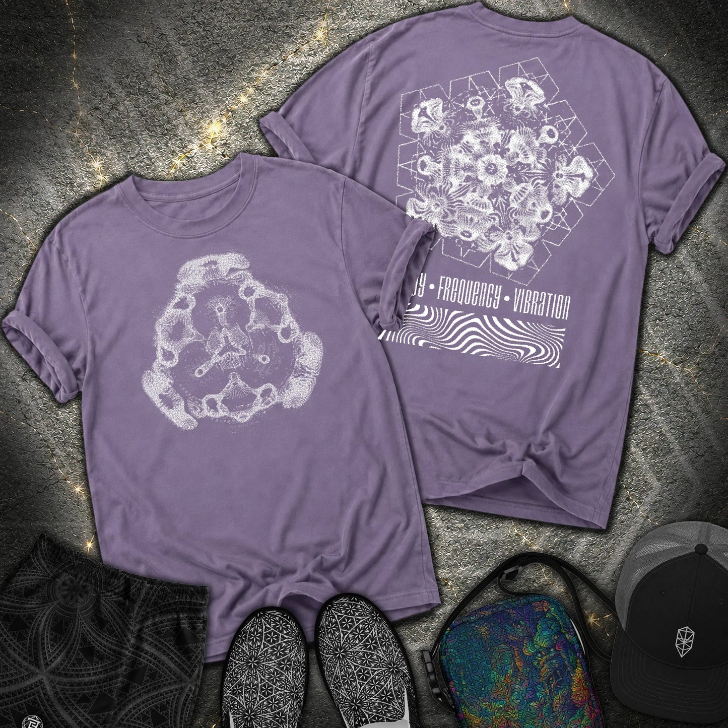 Cymatics, Energy Frequency Vibration Fluid 2 Sided Comfort T-Shirt - Cymatics, Energy Frequency Vibration Fluid 2 Sided Comfort T-Shirt - Grape