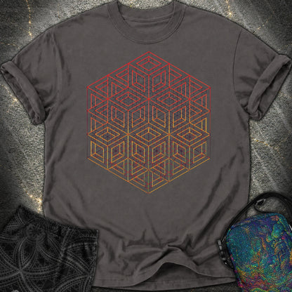 3D Wireframe Cube Comfort T-Shirt - 3D Wireframe Cube Comfort T-Shirt - Graphite
