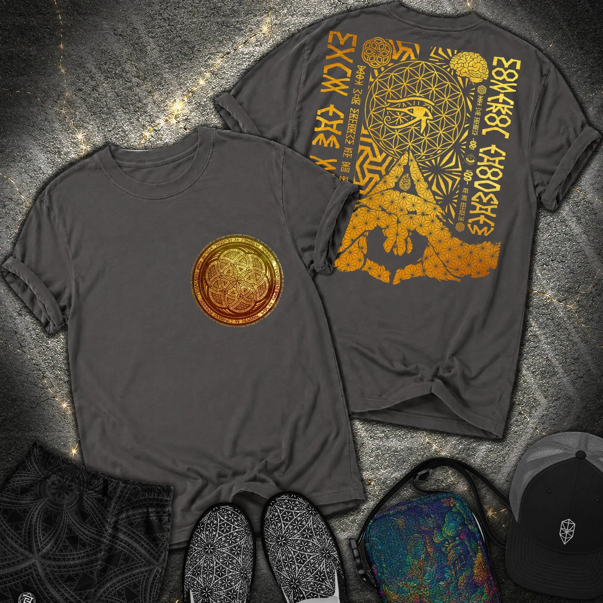 Kalesvara Mudra Seed Of Life 2 Sided T-Shirt - Kalesvara Mudra Seed Of Life 2 Sided Comfort T-Shirt - Graphite