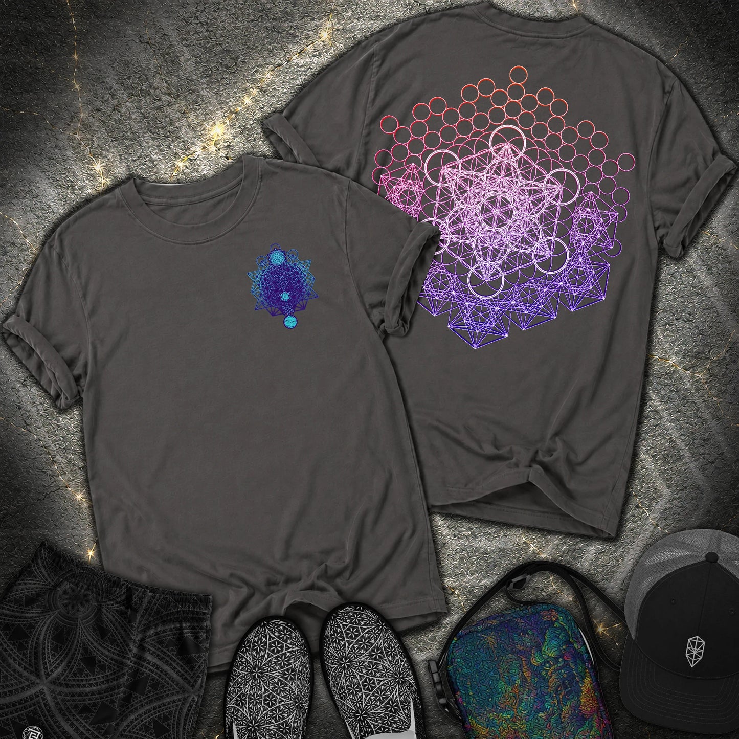 Metatron And Flower Connection 2 Sided Comfort T-Shirt - Metatron And Flower Connection Comfort 2 Sided T-Shirt - Graphite