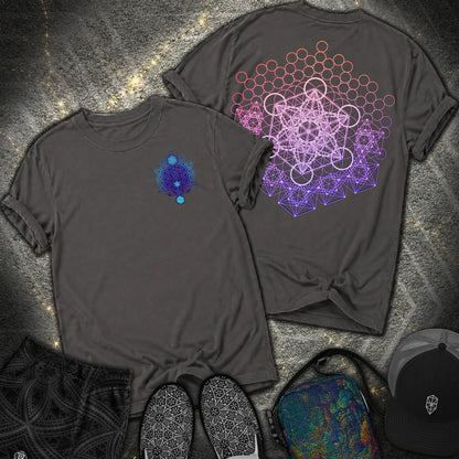 Metatron And Flower Connection 2 Sided Comfort T-Shirt - Metatron And Flower Connection Comfort 2 Sided T-Shirt - Graphite